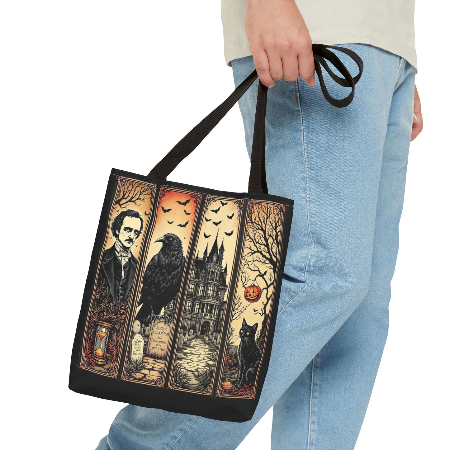 Edgar Allan Poe Tote Bag Gothic Literary Gift for Book Lover Dark Academia Macabre Accessory Halloween Tote Fall School Bag for Poetember Bags Printify