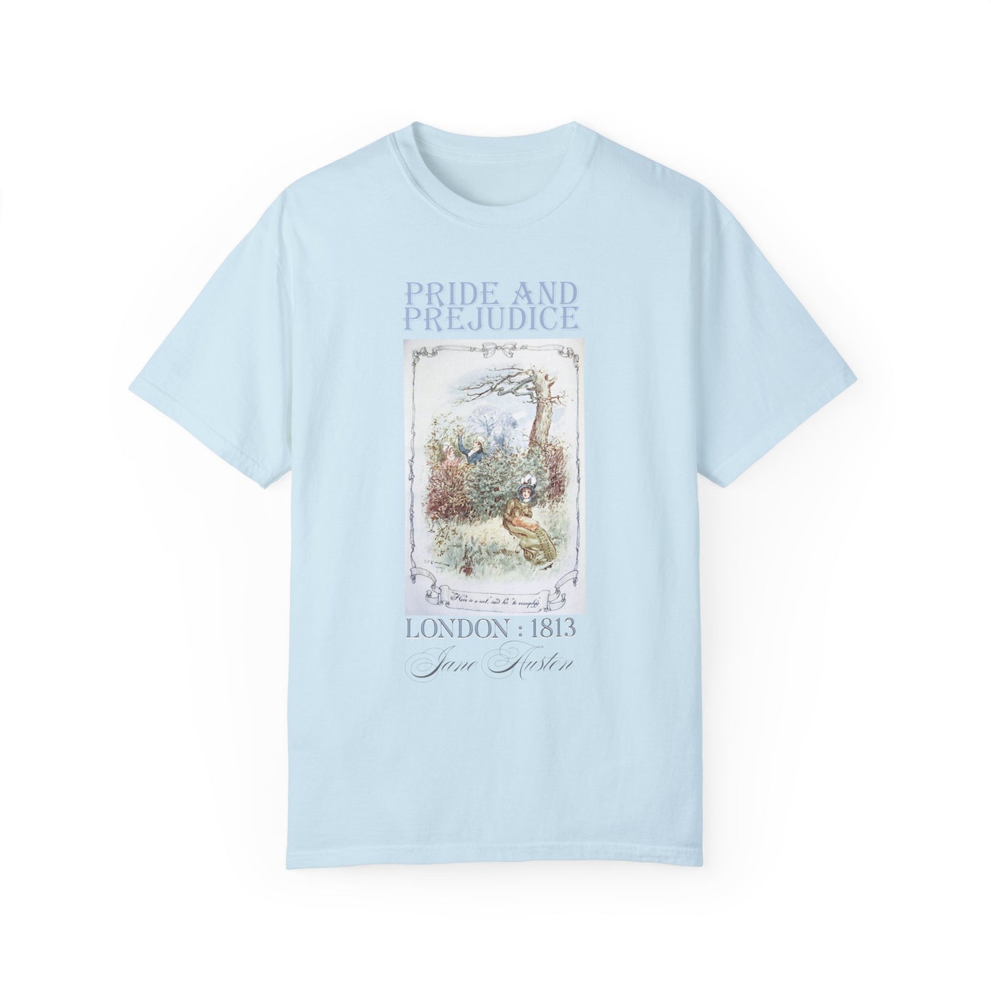 Jane Austen Comfort Colors TShirt, Pride & Prejudice Historical Romance, Bookish Literary Jane Austen Fan Art Gift for Her Bookclub Tee T-Shirt Printify Chambray S