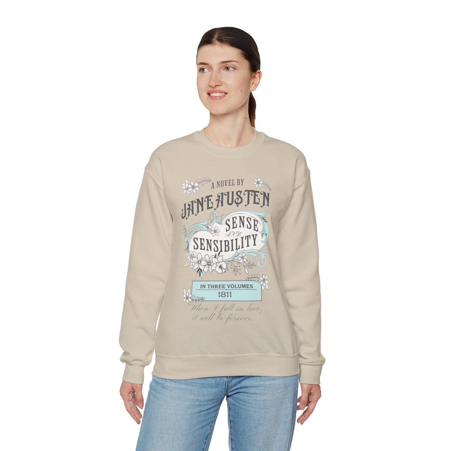 Jane Austen Sweatshirt, Sense & Sensibility Historical Romance Sweater, Bookish Literary Jane Austen Fan Art Gift, Gift for Her, Readers, Sweatshirt Printify