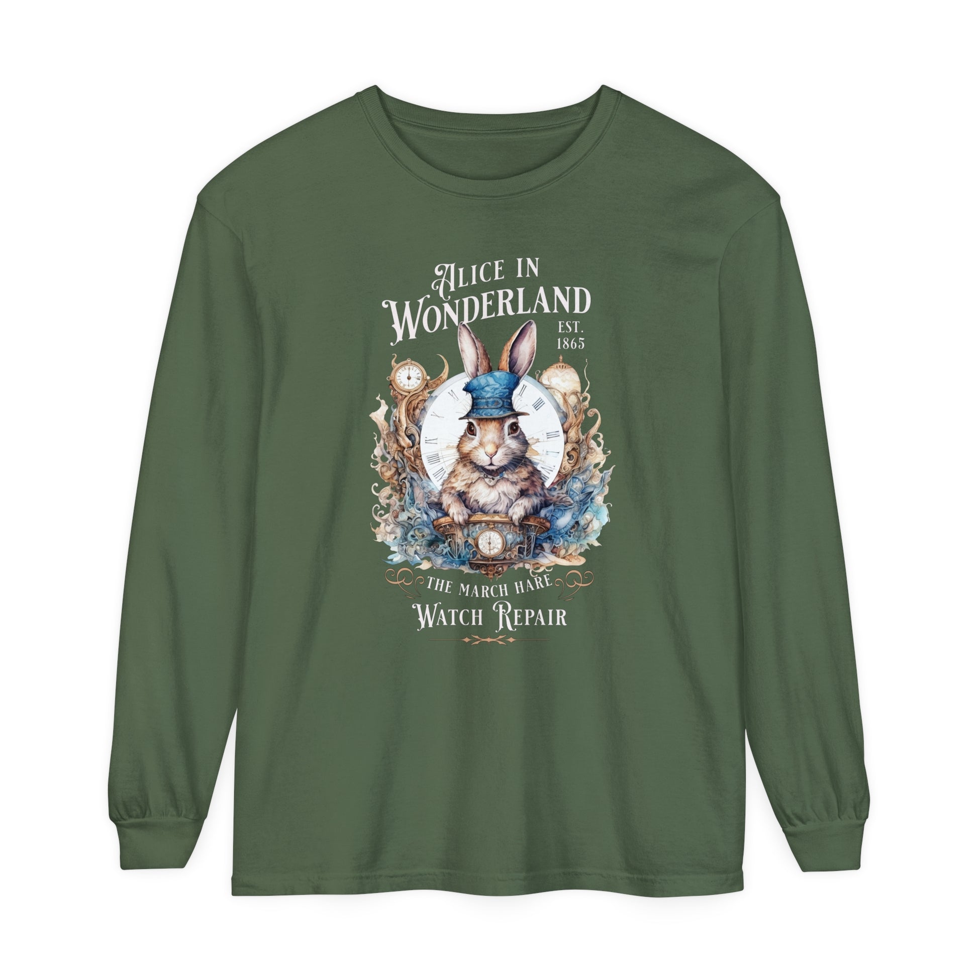Alice in Wonderland Long Sleeve Shirt, Lewis Carroll Dark Academia TShirt, Mad Hatter Tea Party March Hare White Rabbit Bookish Booktok Gift Long-sleeve Printify Hemp S