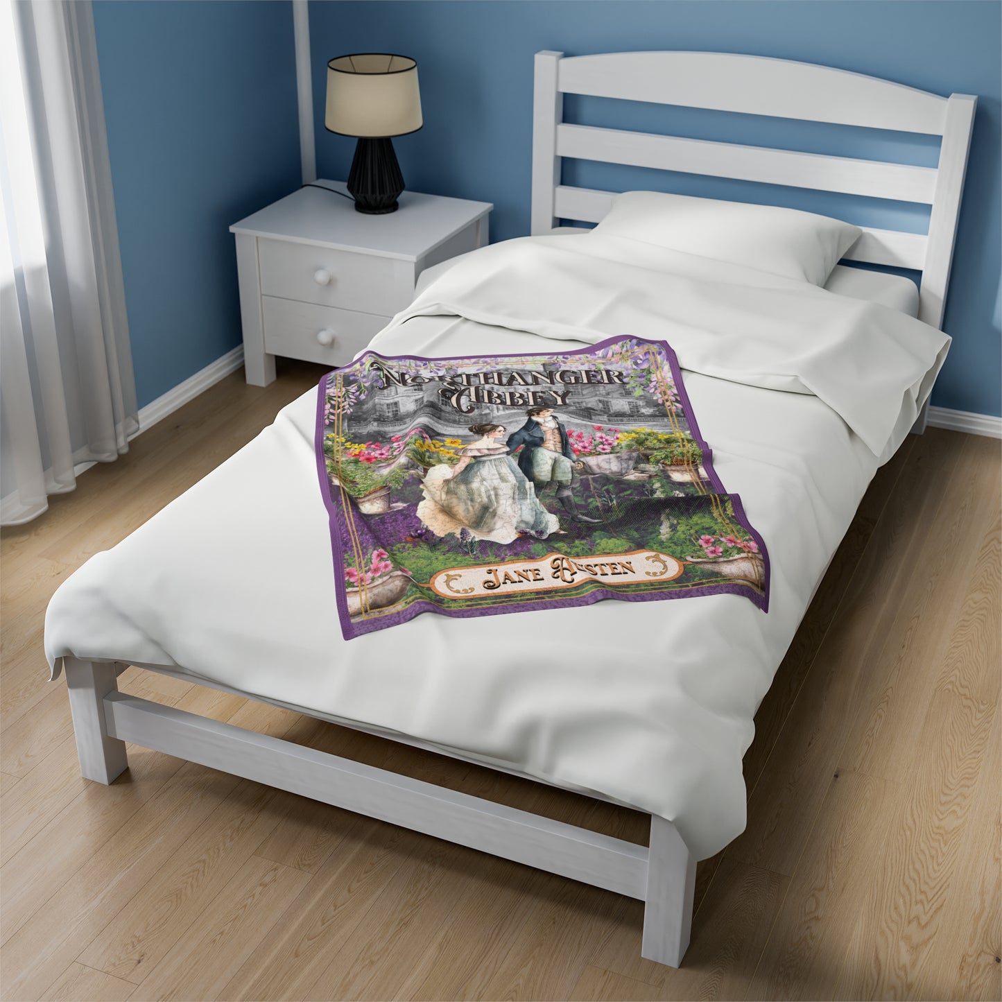 Jane Austen Plush Throw Blanket, Northanger Abbey Historical Romance Gift, Bookish Literary Jane Austen Fan Art Gift, Gift for Her, Bookclub All Over Prints Printify