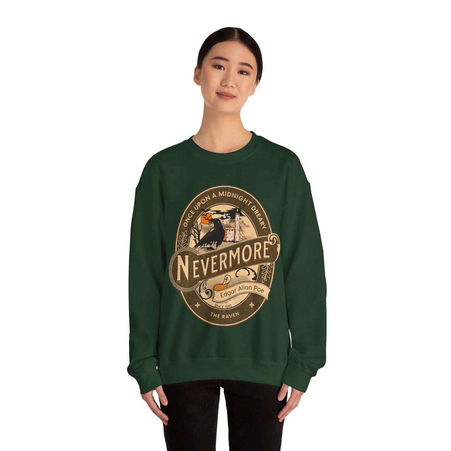 Edgar Allan Poe, Nevermore The Raven Sweatshirt, Book Lover, Halloween, Haunting Gothic Gift, Light, Dark Academia, Horror Movie Sweater Sweatshirt Printify