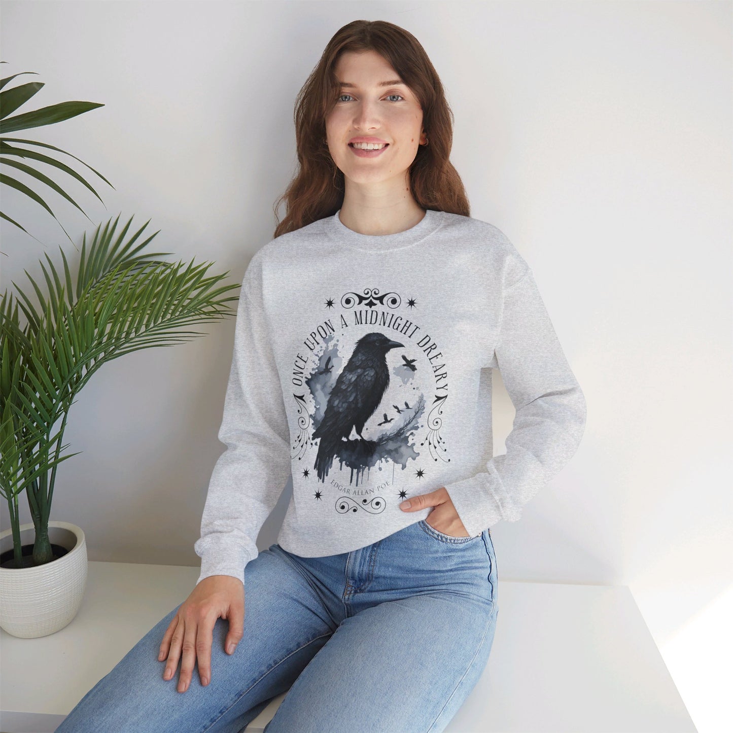 Edgar Allan Poe, The Raven Sweatshirt, Poet, Poetry Lover Sweater, Book Lover, Haunting Gothic Gift, Light, Dark Academia, Horror Movie Top Sweatshirt Printify