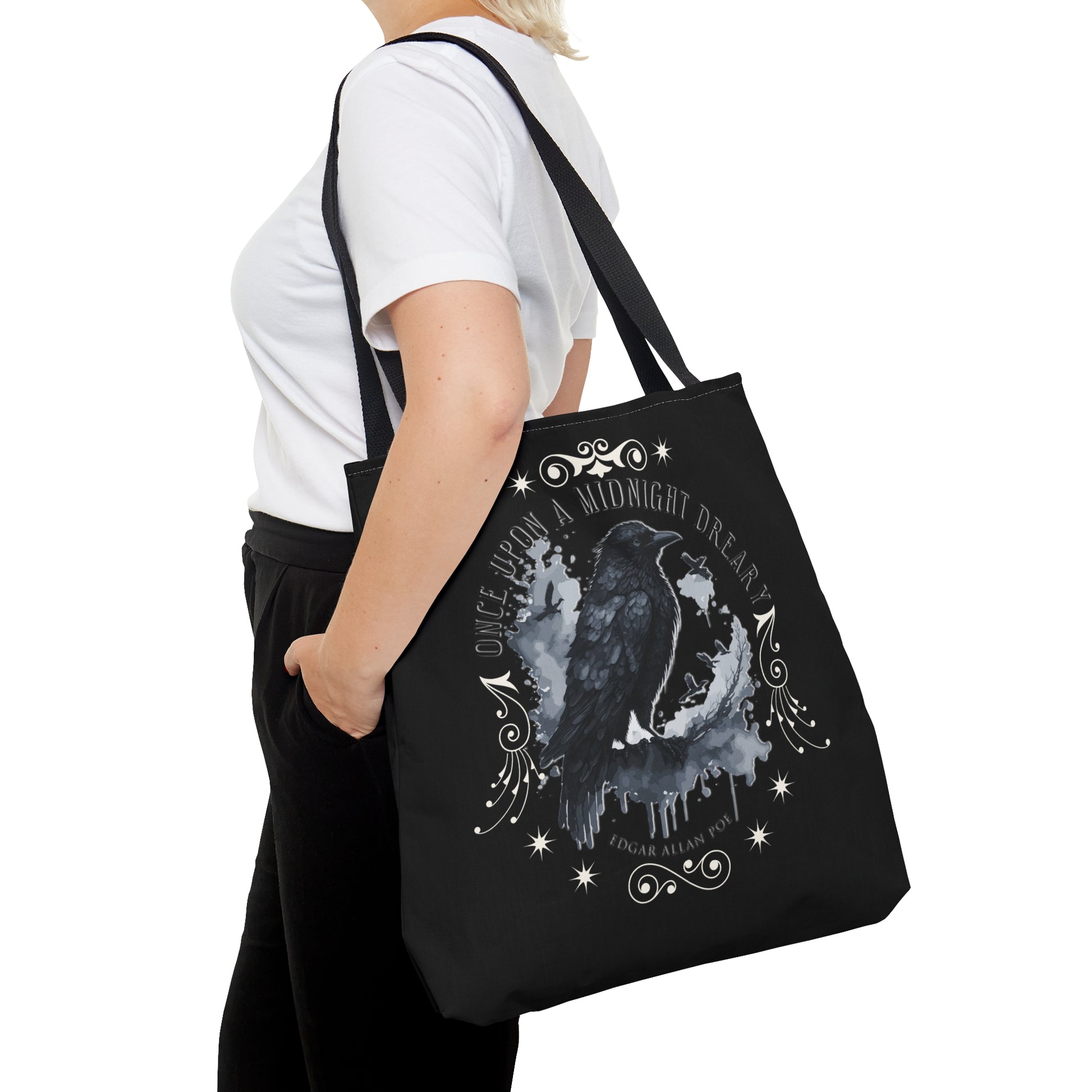 Edgar Allan Poe Tote Bag, The Raven Vintage Poetry Lover Shoulder Bag, Dark Academia, Literary, Bookish, Bookclub Gift, Fall Autumn Gift Bags Printify