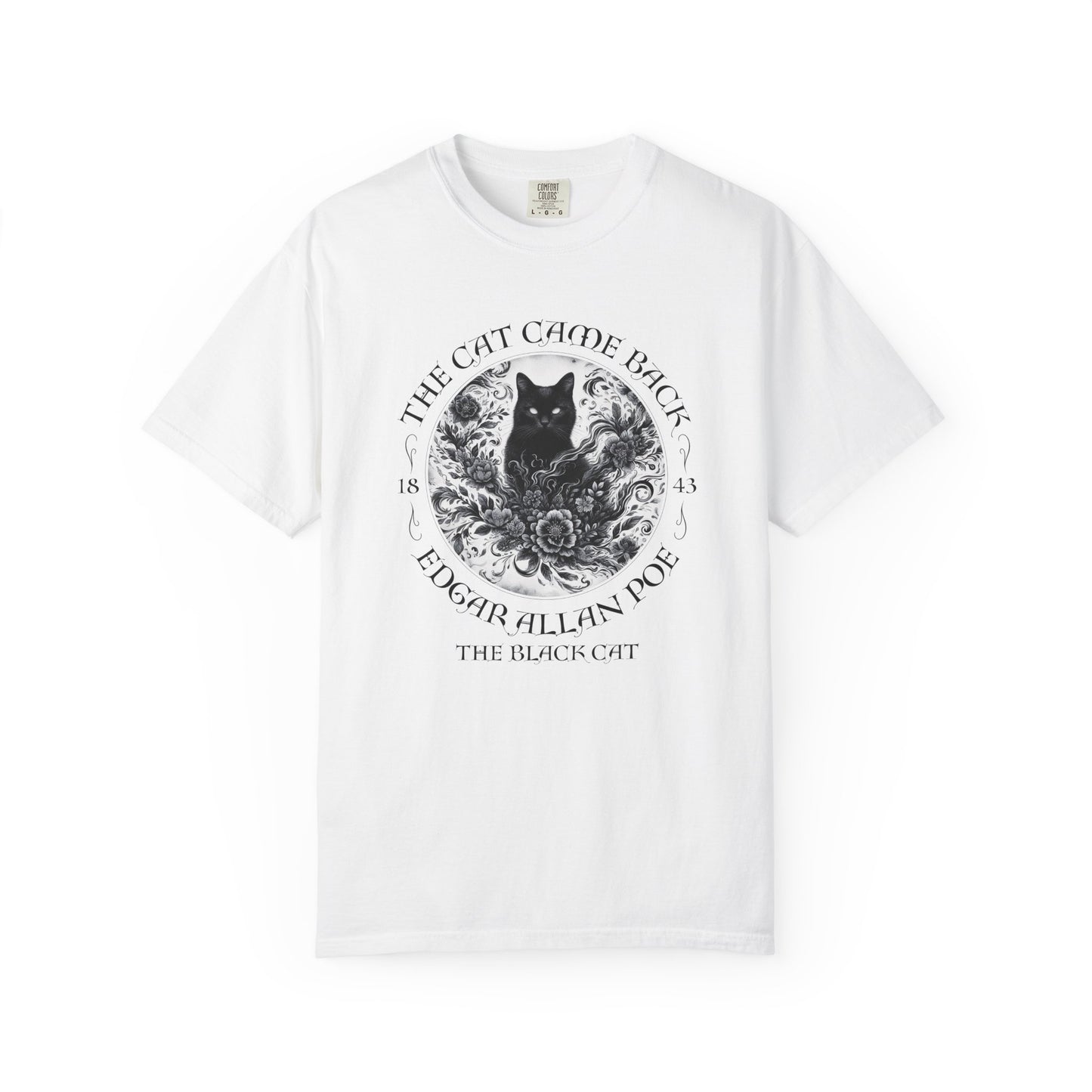 Gothic Cat TShirt Edgar Allan Poe The Black Cat Dark Academia Cottagecore Aesthetic Book Lover Gift Haunting Apparel Halloween Fall Tee T-Shirt Printify White S