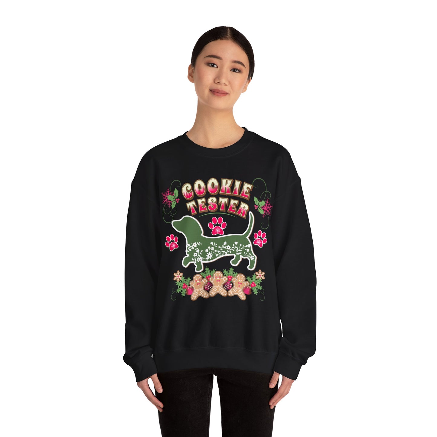 Christmas Dachshund Lover Baking Sweatshirt, Doxie Cookie Tester XMas T-Shirt, Dog Lover Shirt, Matching Family Christmas Cookie Baking Gift Sweatshirt Printify