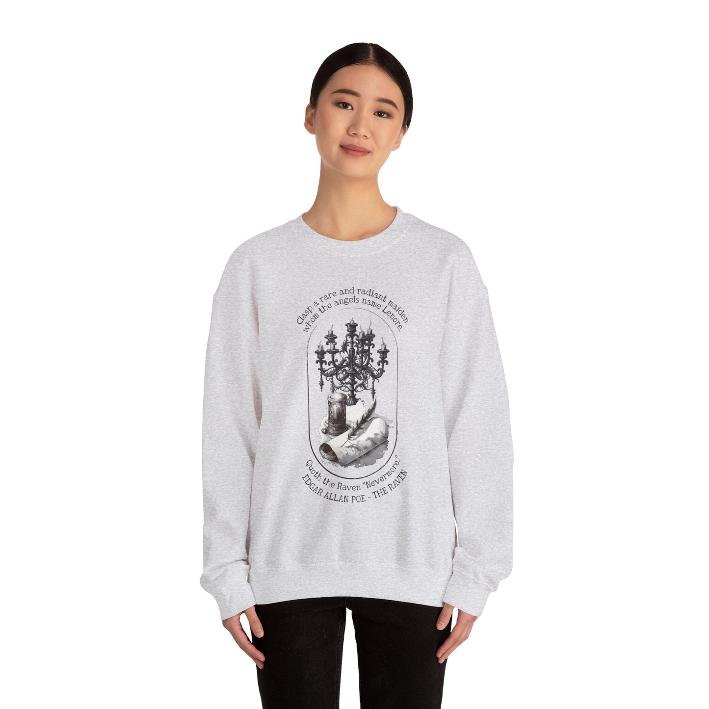 Edgar Allan Poe, Nevermore The Raven Sweatshirt, Book Lover, Halloween, Haunting Gothic Gift, Light, Dark Academia, Horror Movie Sweater Sweatshirt Printify