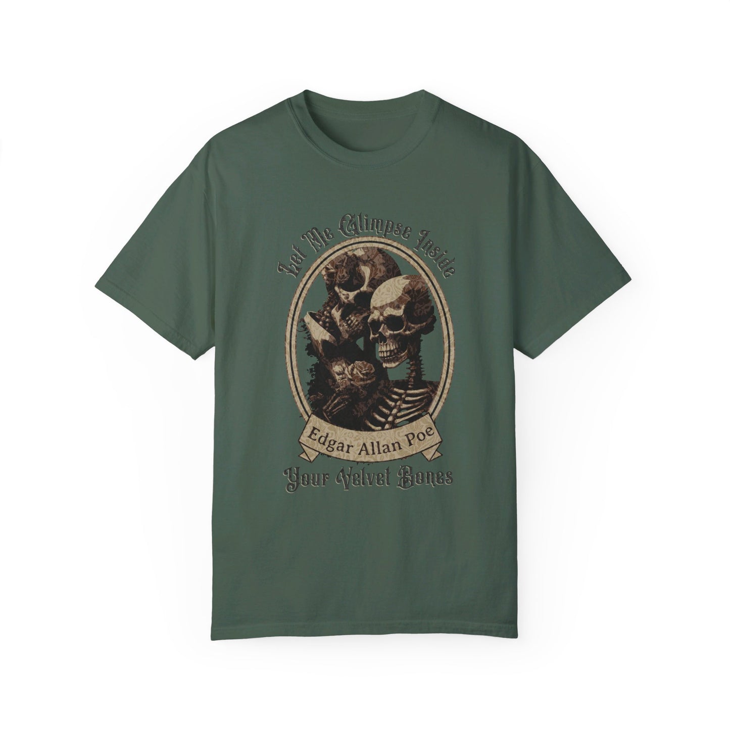 Edgar Allan Poe Shirt, Your Velvet Bones Tee, Book, Reading Lover Shirt, Halloween, Gothic, Light Academia Gifts, Comfort Colours TShirt T-Shirt Printify Blue Spruce S