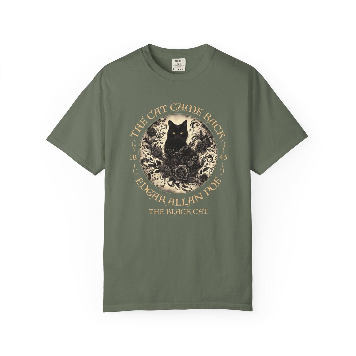 Gothic Cat TShirt Edgar Allan Poe The Black Cat Dark Academia Cottagecore Aesthetic Book Lover Gift Haunting Apparel Halloween Fall Tee T-Shirt Printify Moss S