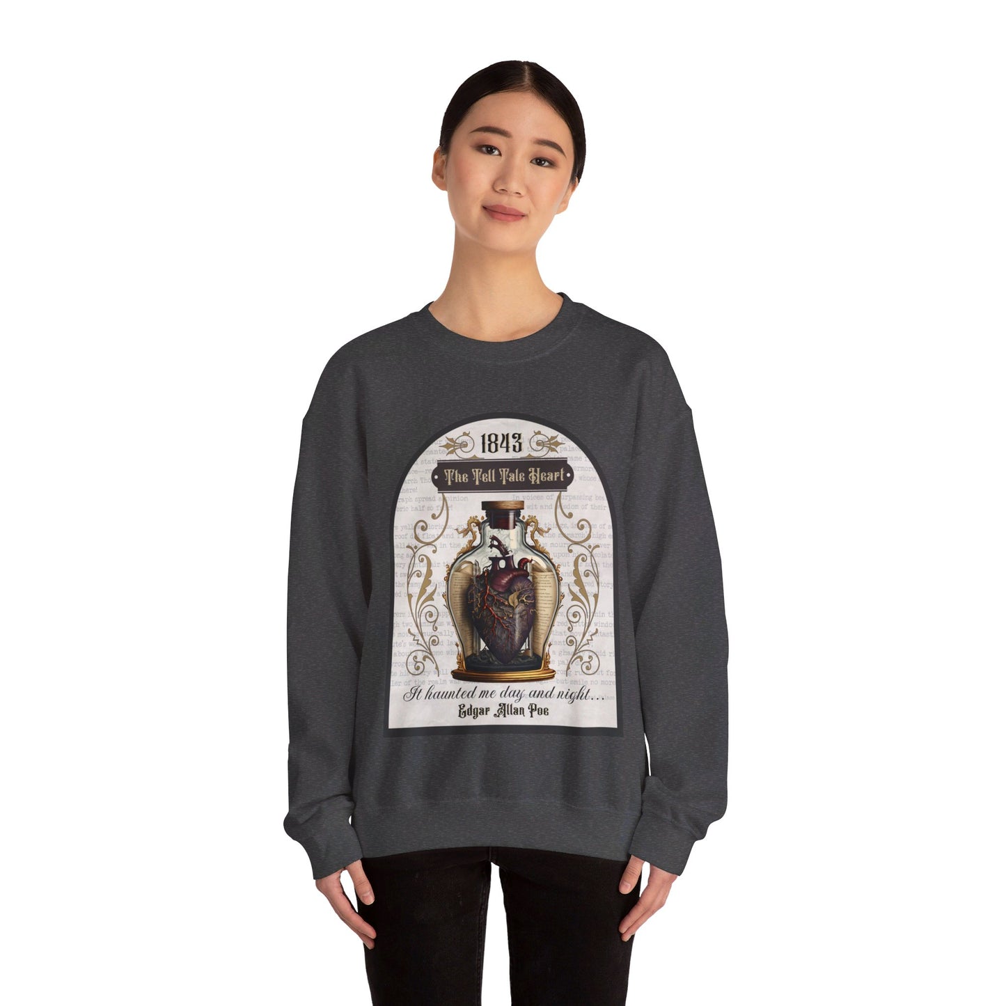 Edgar Allan Poe, The Tell Tale Heart Sweatshirt, Book Lover, Halloween, Haunting Gothic Gift, Light, Dark Academia, Horror Movie Sweater Sweatshirt Printify