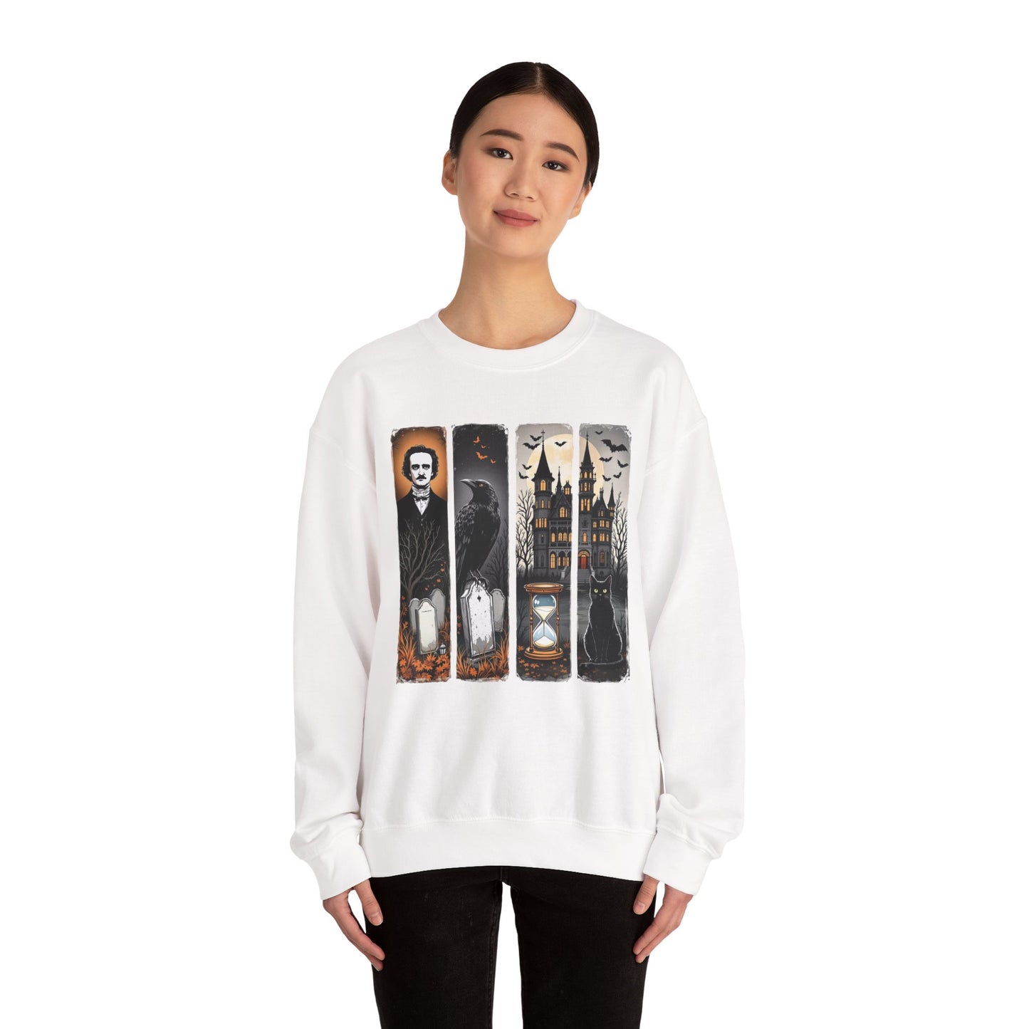 Edgar Allan Poe Sweatshirt The Raven Nevermore Gothic Horror Sweater Dark Academia Macabre Halloween Gift for Book Lovers Birthday Christmas Sweatshirt Printify