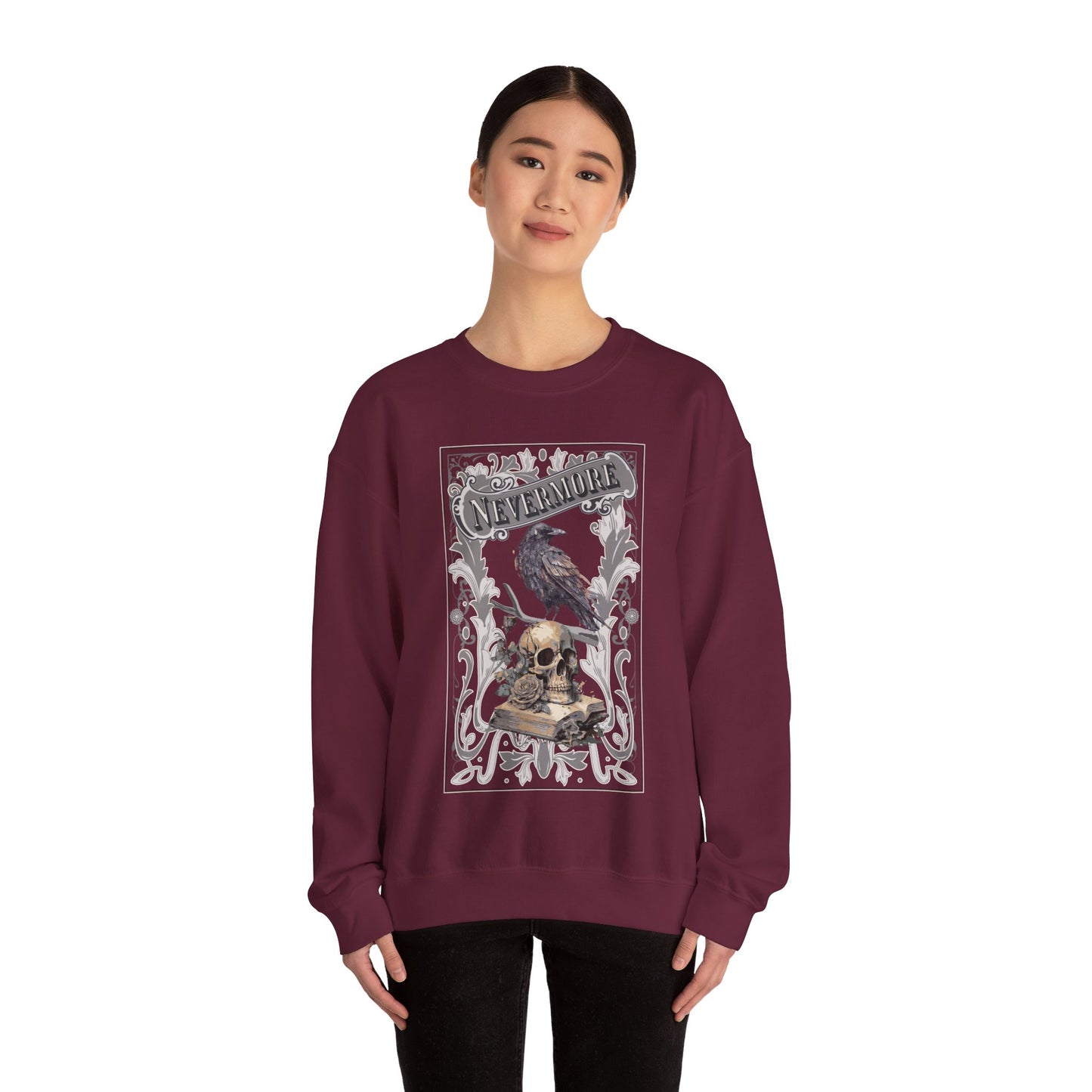 Edgar Allan Poe, Nevermore The Raven Sweatshirt, Book Lover, Halloween, Haunting Gothic Gift, Light, Dark Academia, Horror Movie Sweater Sweatshirt Printify