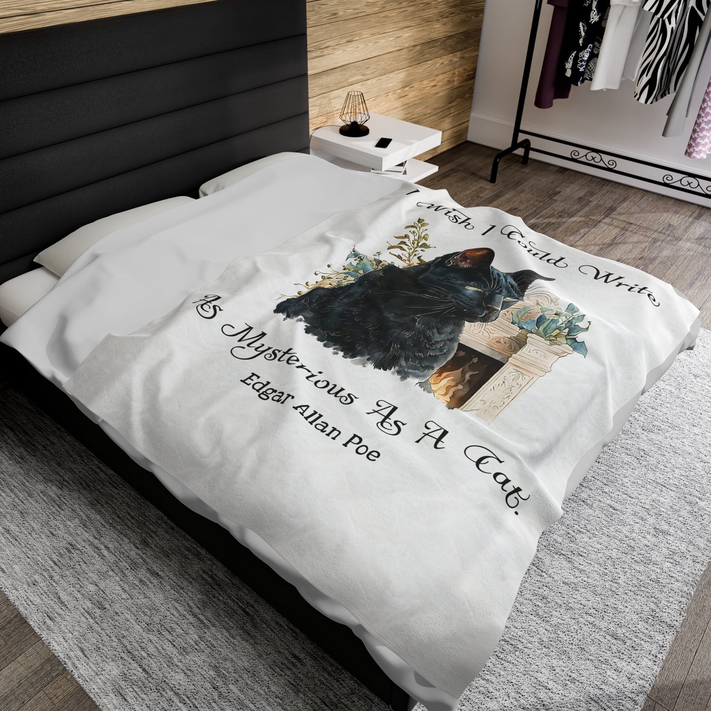 Edgar Allan Poe, The Black Cat Throw Blanket, Soft Book Lover Reading Blanket, Gothic Dark Academia, Horror Movie Watching Plush, Fairycore All Over Prints Printify