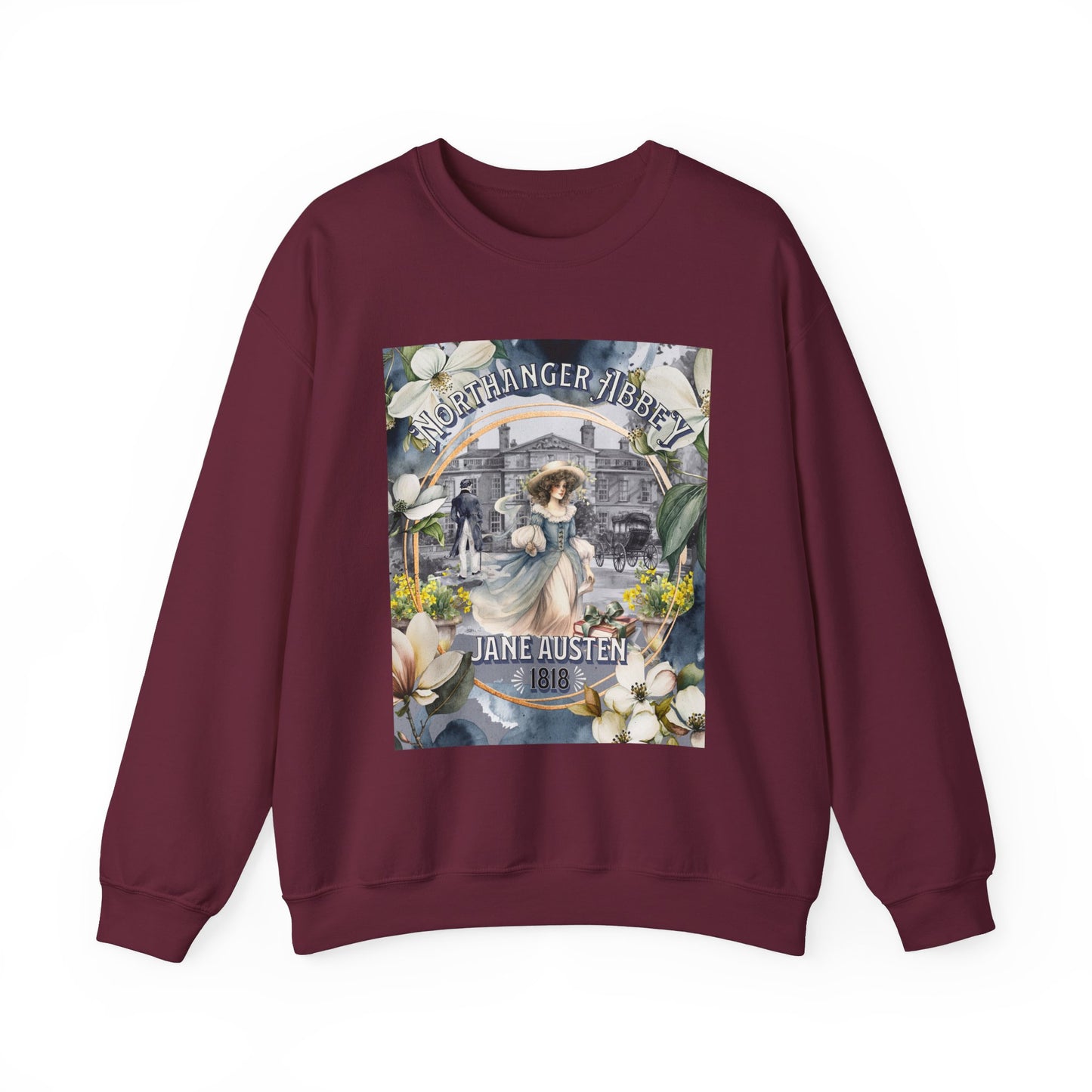 Jane Austen Sweatshirt, Northanger Abbey Historical Romance Sweater, Bookish Literary Jane Austen Fan Art Gift, Gift for Her, Bookclub Shirt Sweatshirt Printify S Maroon
