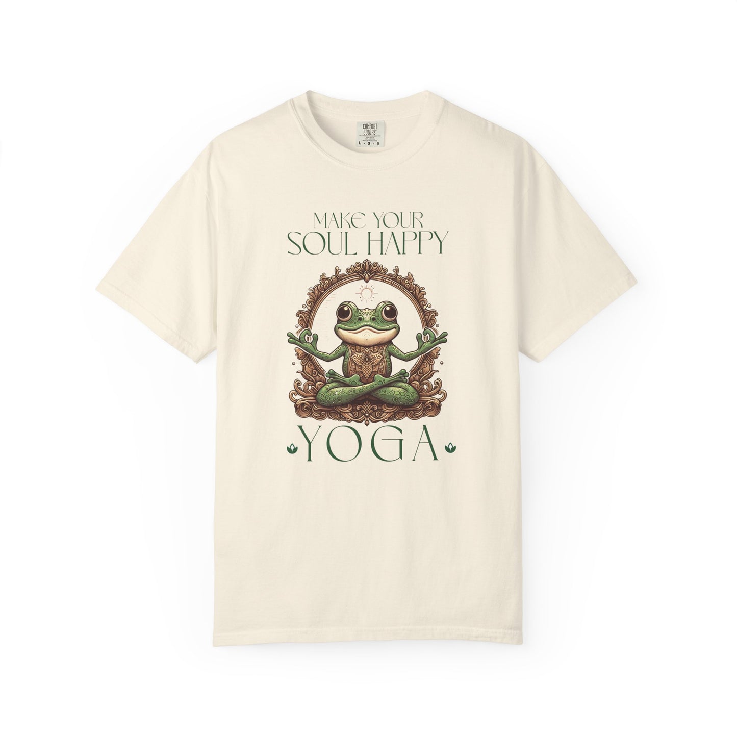Green Yoga Frog Make Your Soul Happy Unisex T-Shirt, Casual Wear, Highlander Fan Gift, T-Shirt Printify Ivory S