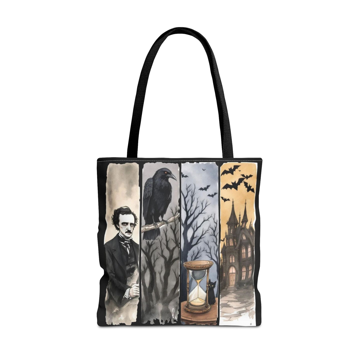 Edgar Allan Poe Tote Bag Gothic Literary Gift for Book Lover Dark Academia Macabre Accessory Halloween Tote Fall School Bag for Poetember Bags Printify 18" × 18'' Black