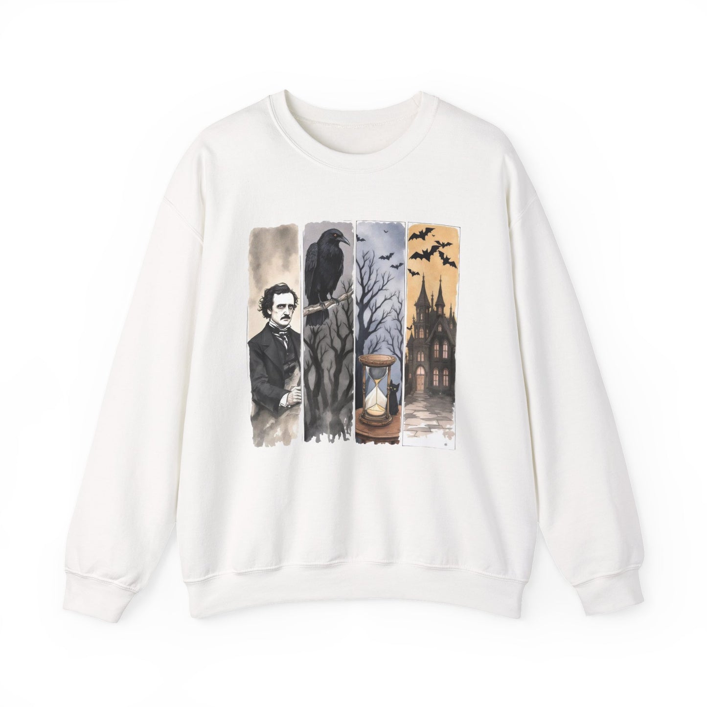 Edgar Allan Poe Sweatshirt The Raven Nevermore Gothic Horror Sweater Dark Academia Macabre Halloween Gift for Book Lovers Birthday Christmas Sweatshirt Printify White S