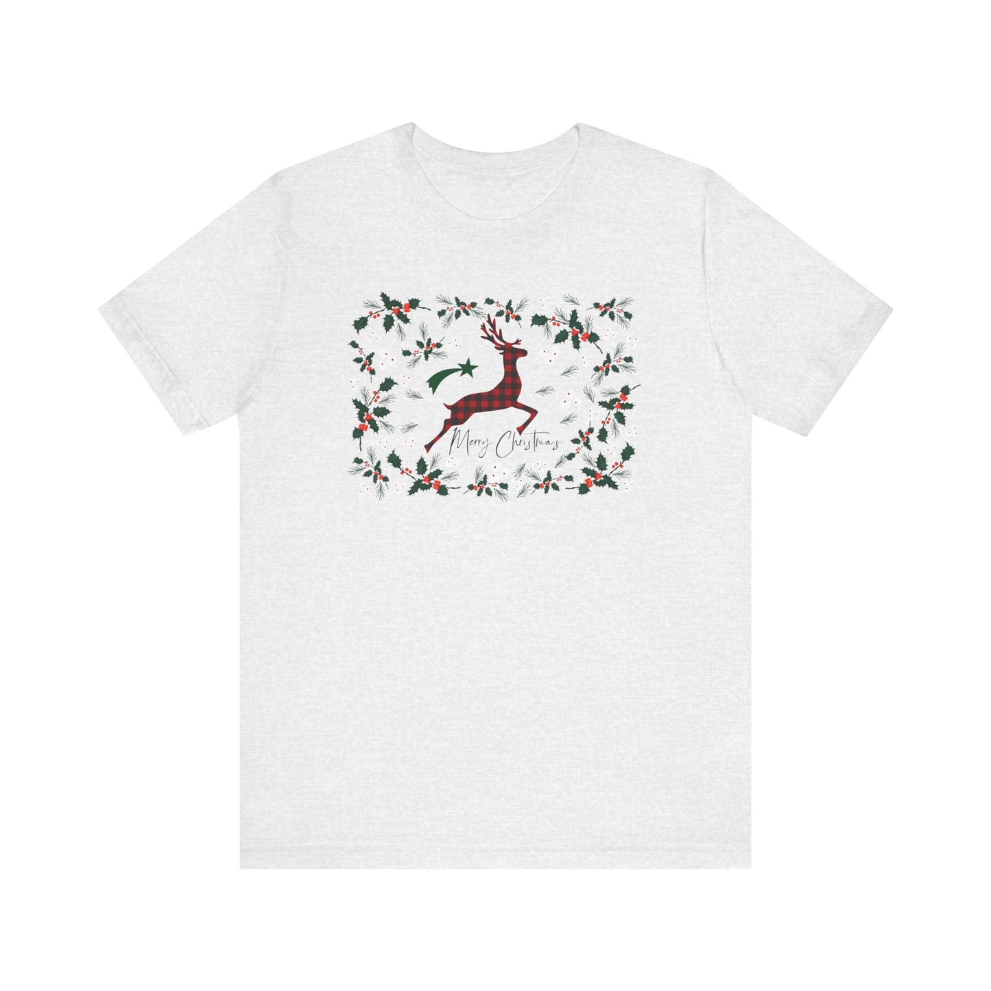 Merry Christmas Plaid Reindeer Shirt, Country Reindeer Shirt, Christmas Family Shirt, Christmas Shirt, Merry Christmas Shirt, Christmas Gift T-Shirt Printify Ash XS