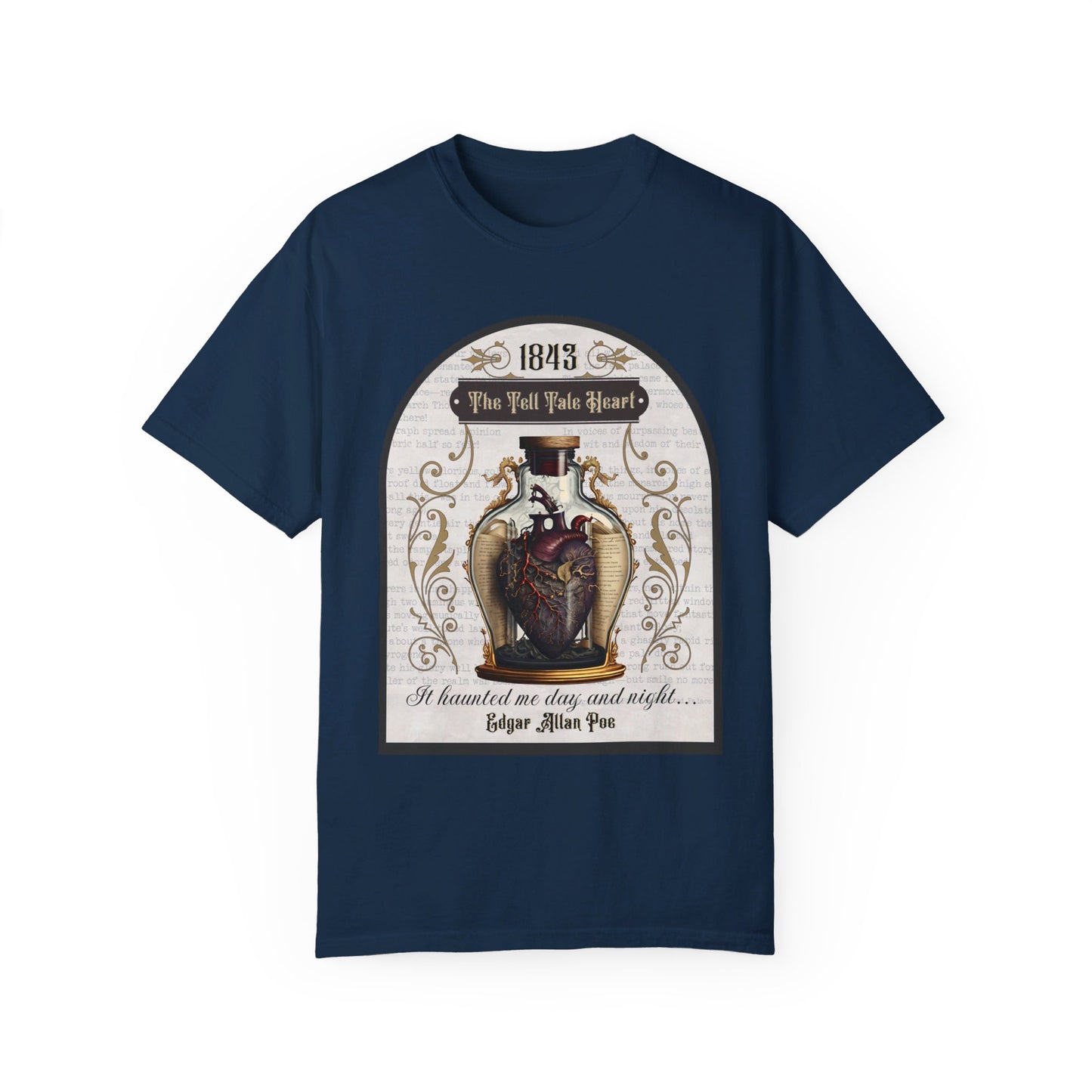 Edgar Allan Poe Shirt, The Tell Tale Heart Tee, Book, Reading Lover Shirt, Halloween, Gothic, Light Academia Gifts, Comfort Colours TShirt T-Shirt Printify True Navy S