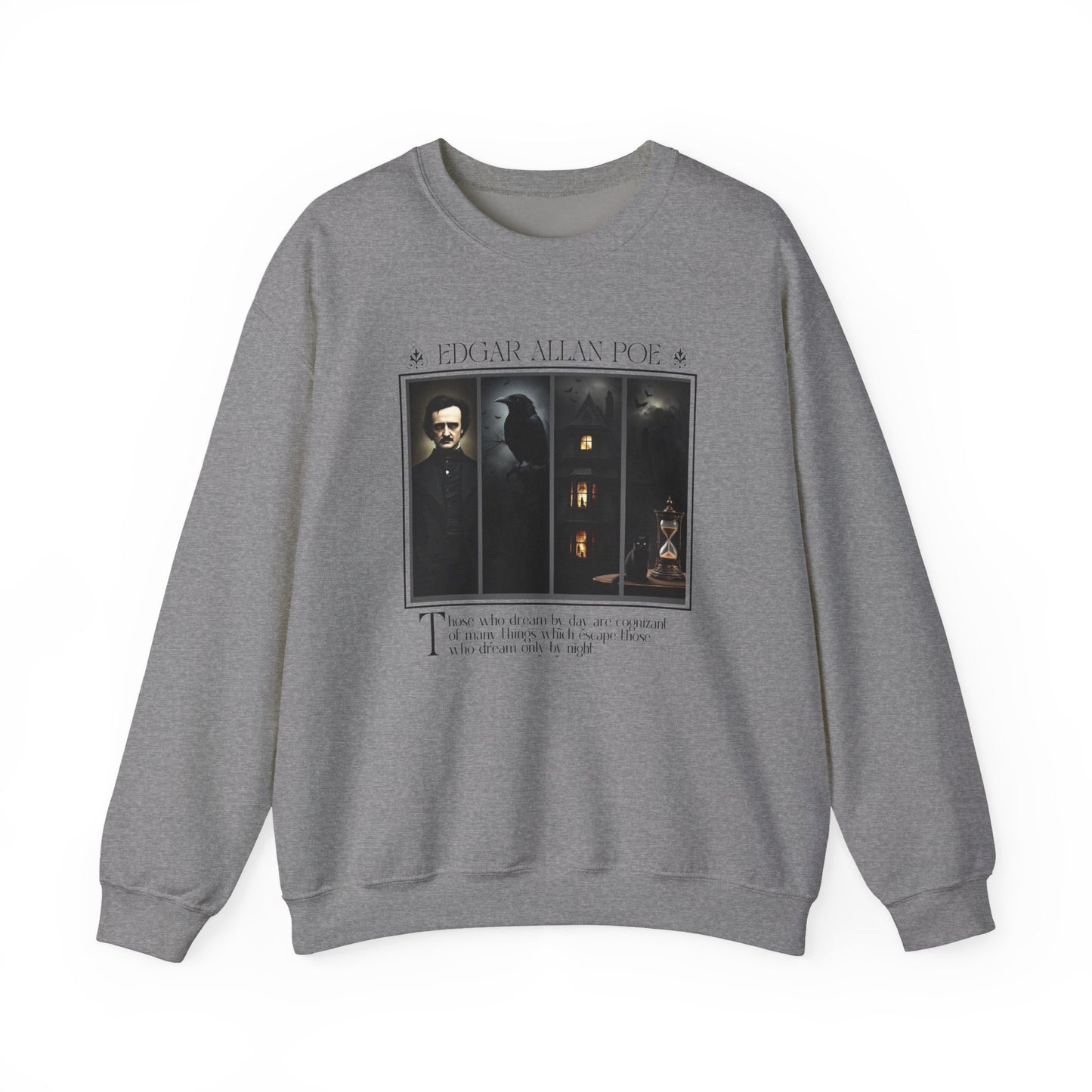 Edgar Allan Poe Sweatshirt The Raven Nevermore Gothic Horror Sweater Dark Academia Macabre Halloween Gift for Book Lovers Birthday Christmas Sweatshirt Printify Graphite Heather S