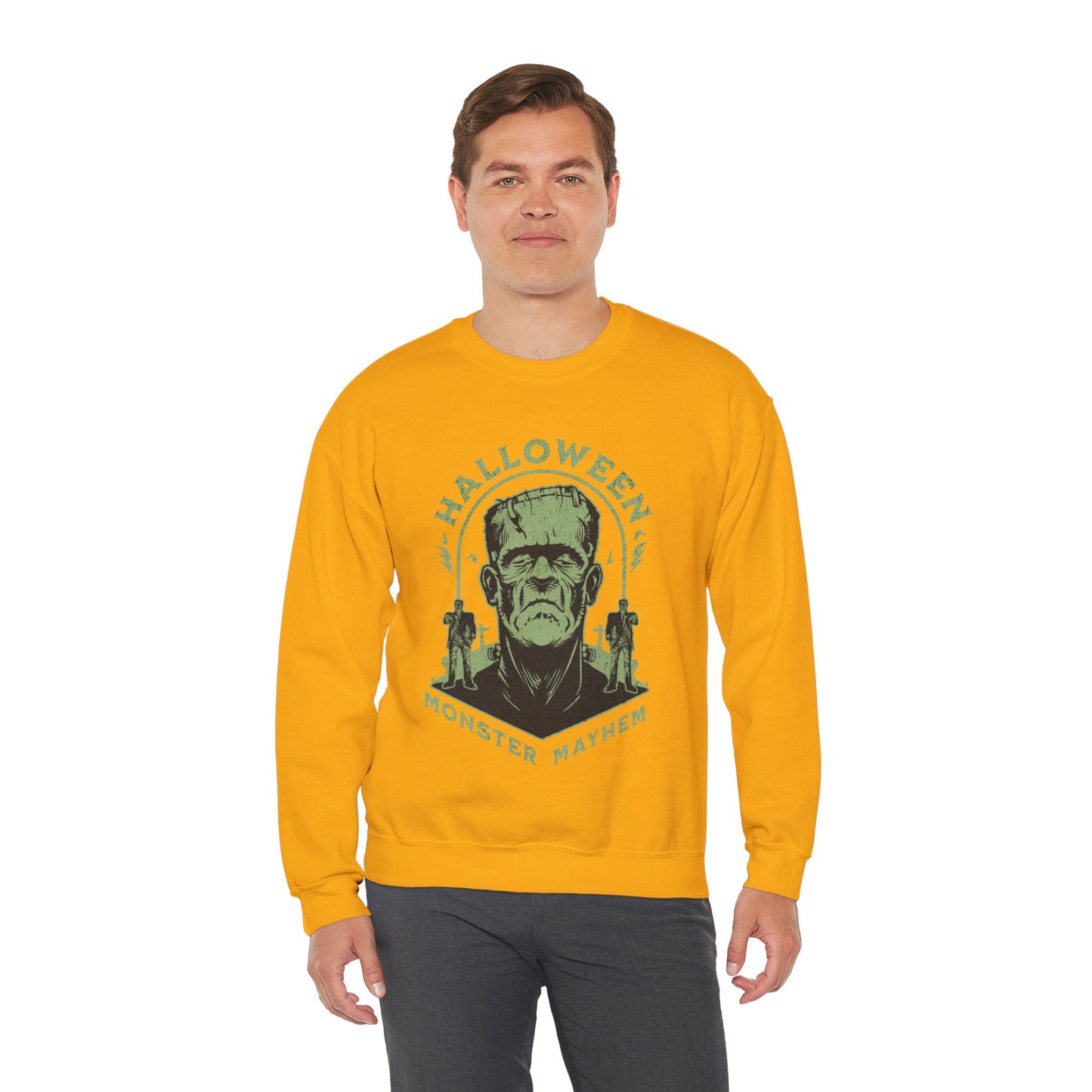 Vintage Halloween Frankenstein Monster Graphic Sweatshirt, Creepy Spooky Book Lover Gift, Horror Movie, Fall Festival Party Sweater. Sweatshirt Printify