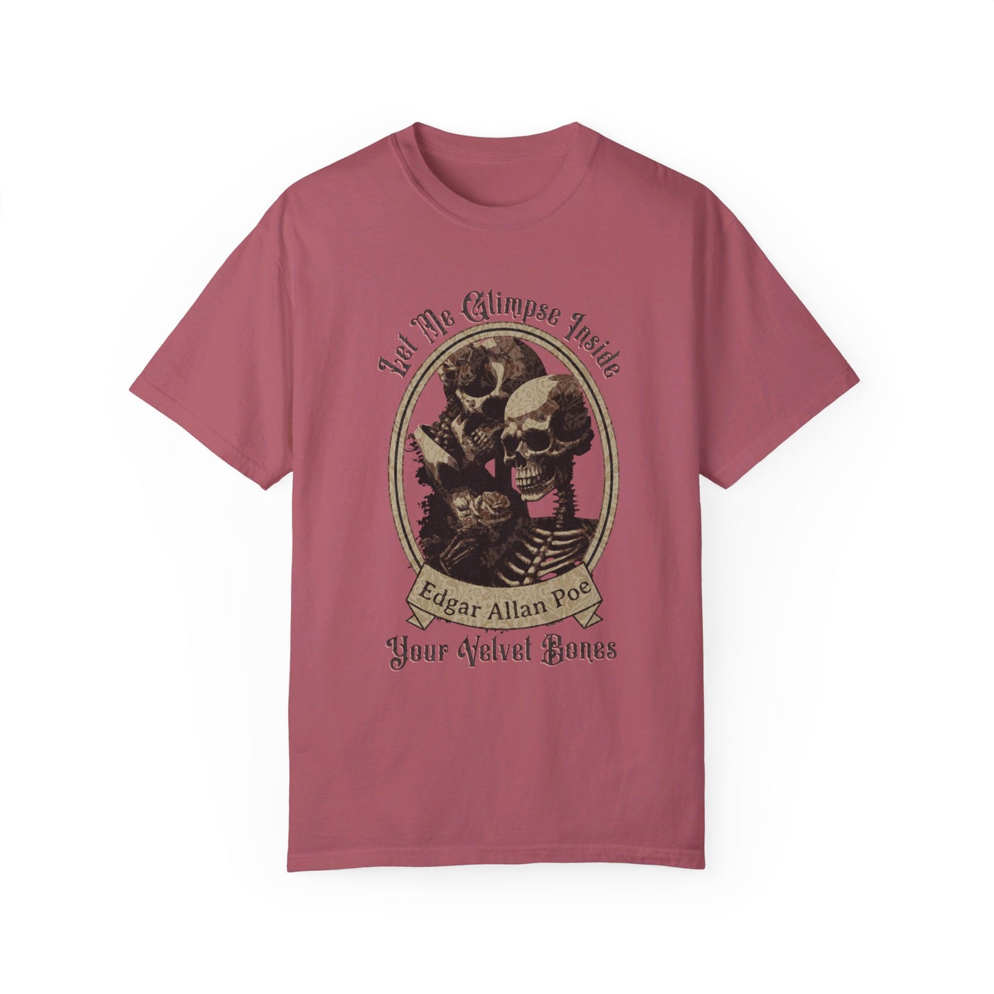 Edgar Allan Poe Shirt, Your Velvet Bones Tee, Book, Reading Lover Shirt, Halloween, Gothic, Light Academia Gifts, Comfort Colours TShirt T-Shirt Printify Crimson S