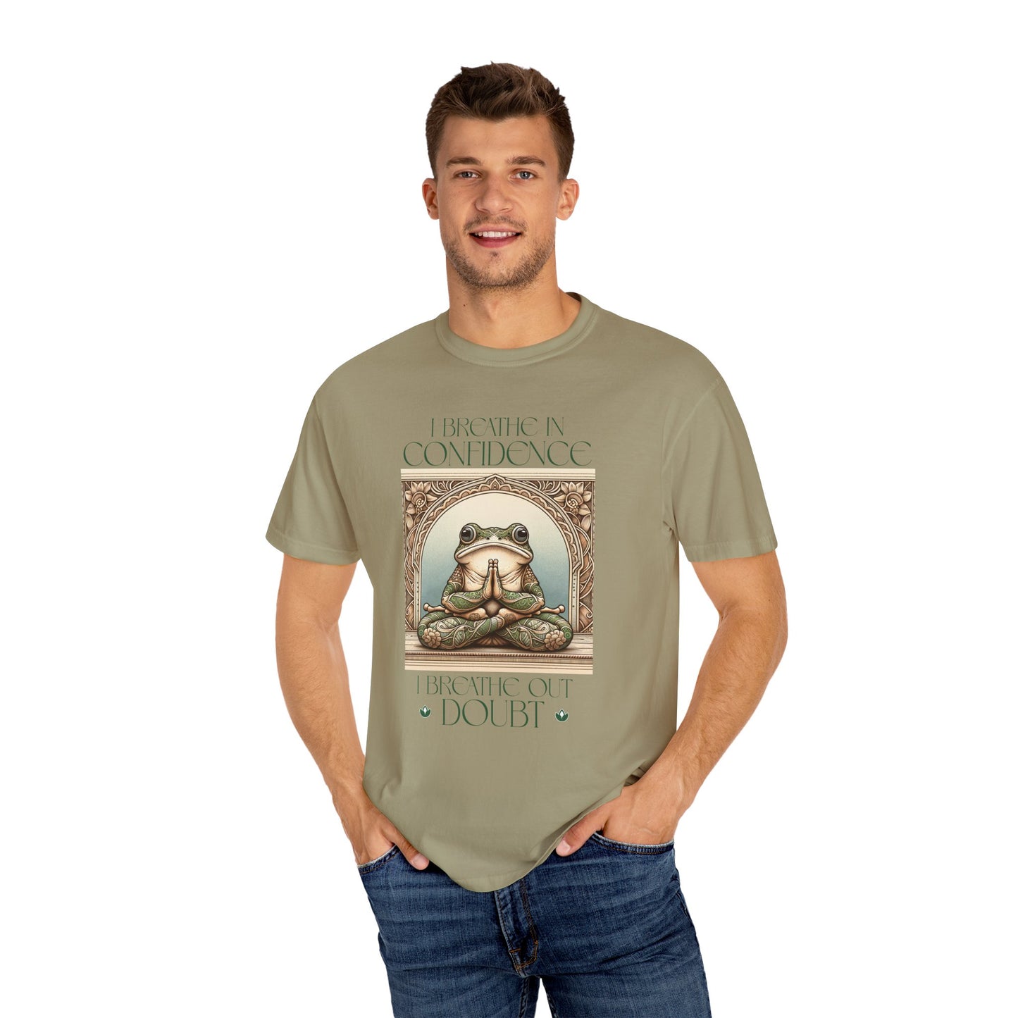 Green Yoga Frog Shirt I Breathe In Confidence And I Breathe Out Doubt Unisex T-Shirt, Casual Wear, Highlander Fan Gift, T-Shirt Printify