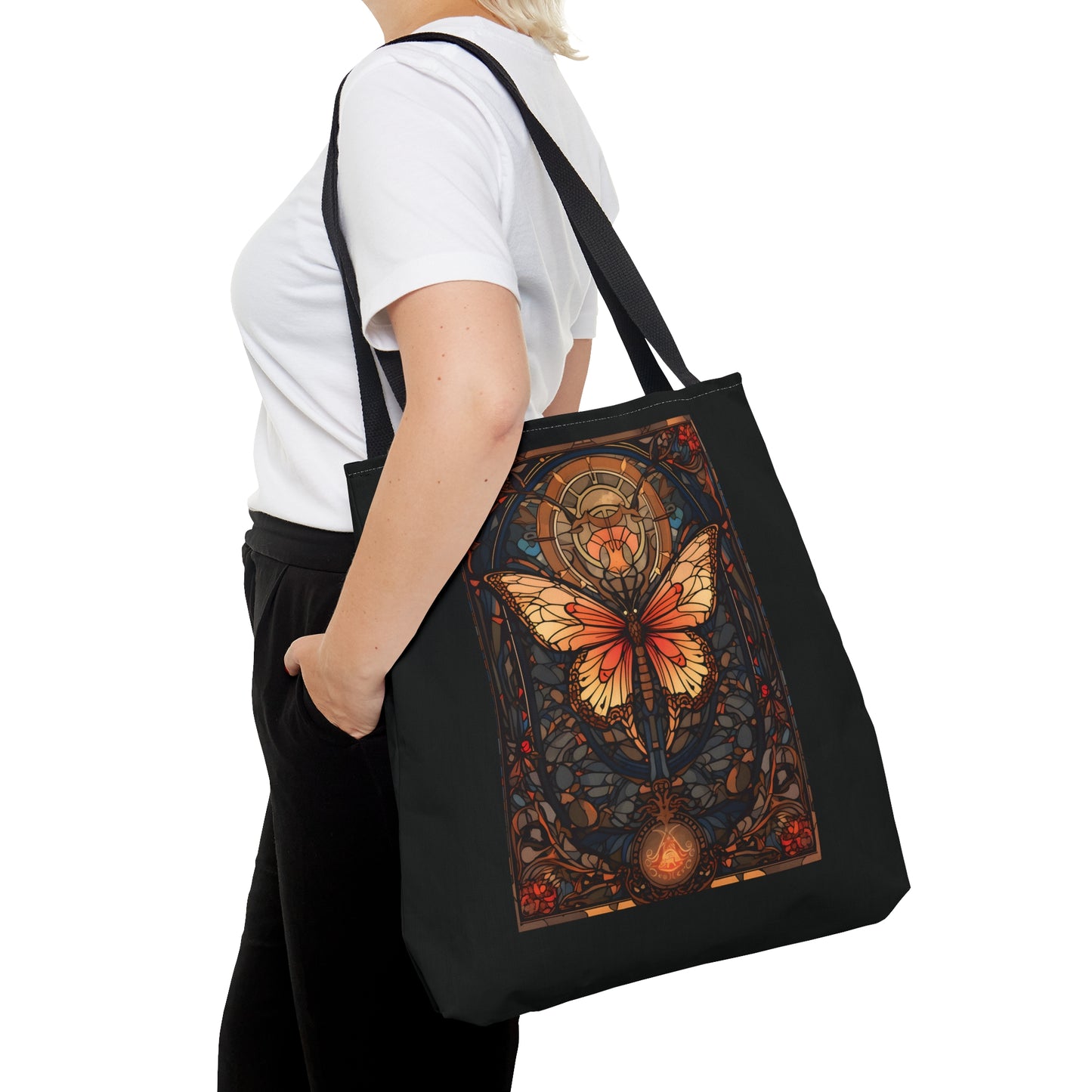 Stained Glass Butterfly Tote Bag, Pretty Tarot Card Shoulder Bag, Book, Library, Grocery, Travel Bag, Dark Academia, Bookish Bookclub Gift, Bags Printify