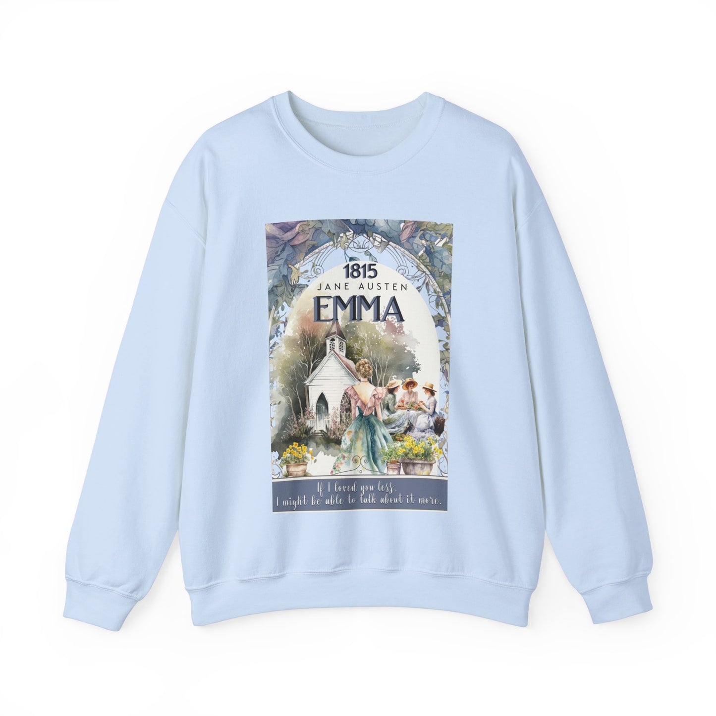 Jane Austen Sweatshirt, Emma Historical Romance Sweater, Bookish Literary Jane Austen Fan Art Gift, Gift for Her, Bookclub Shirt Sweatshirt Printify S Light Blue