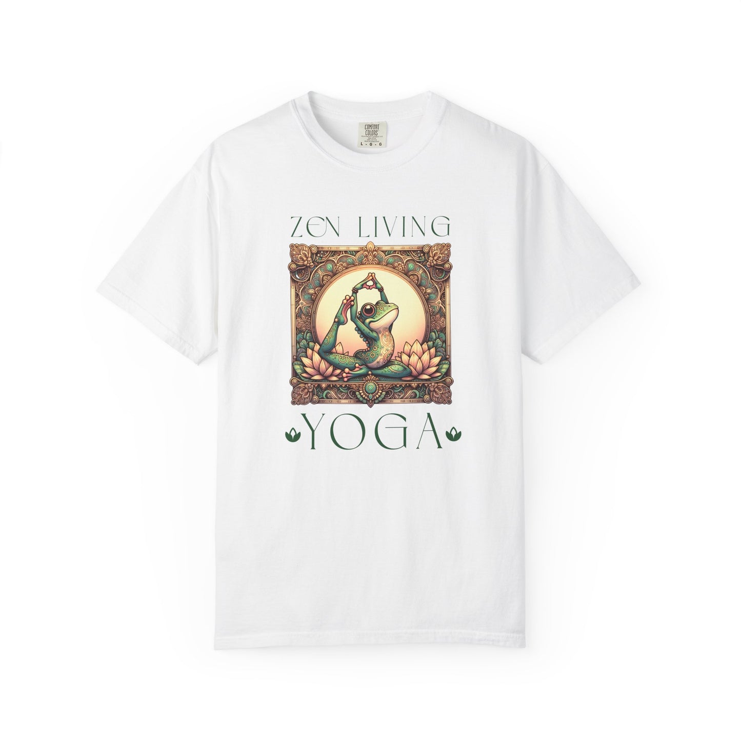 Green Yoga Frog Zen Living Unisex T-Shirt, Casual Wear, Highlander Fan Gift, T-Shirt Printify White S