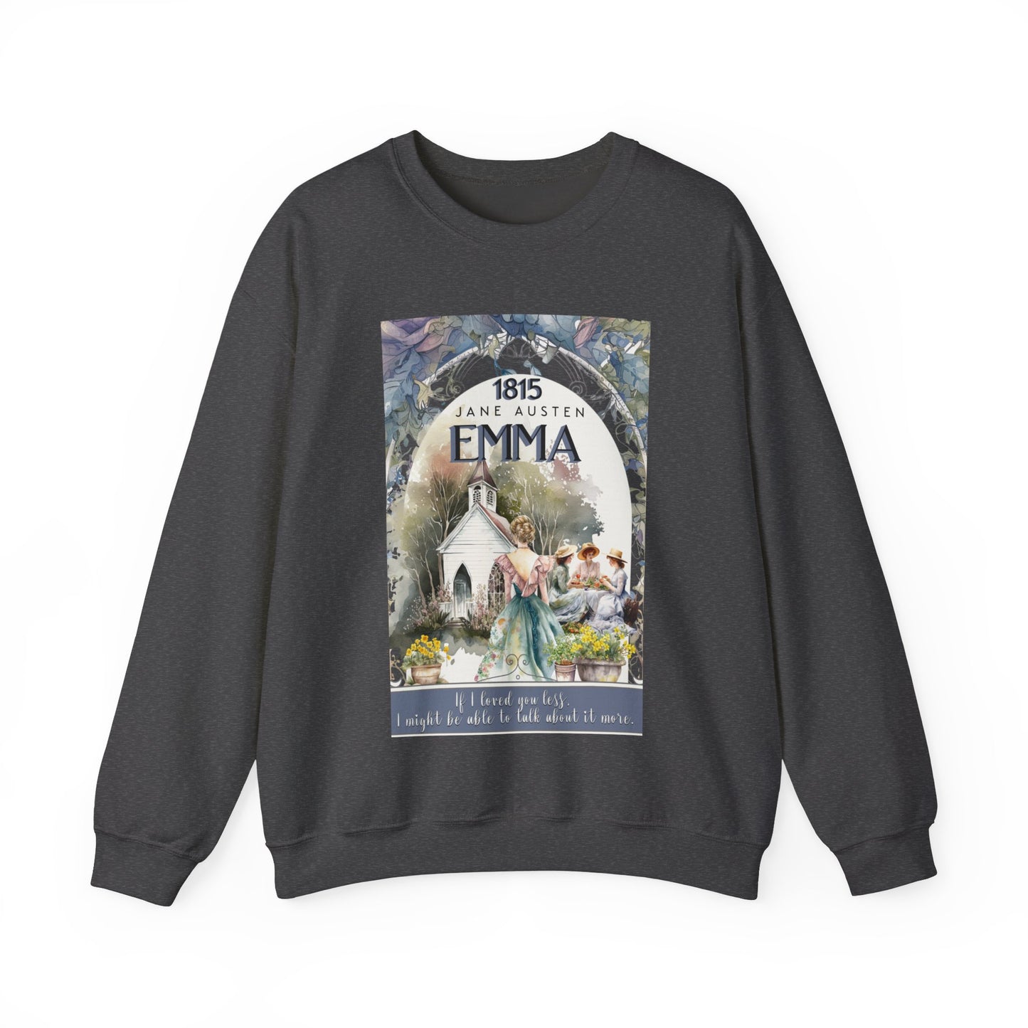 Jane Austen Sweatshirt, Emma Historical Romance Sweater, Bookish Literary Jane Austen Fan Art Gift, Gift for Her, Bookclub Shirt Sweatshirt Printify S Dark Heather