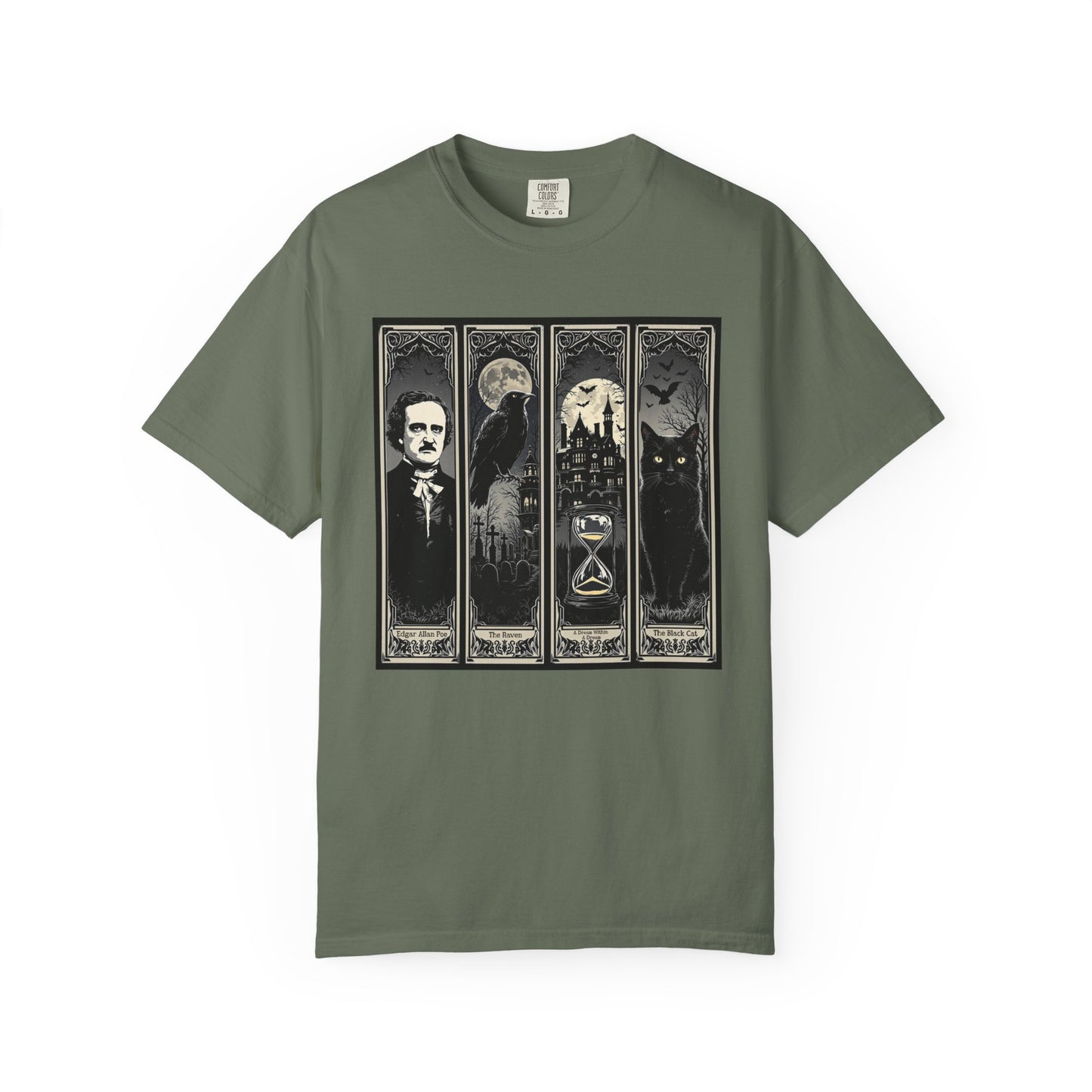 Edgar Allan Poe T-Shirt Gothic Graphic Tee The Raven Nevermore Quote Horror Literature Shirt Dark Academia Aesthetic Halloween Party Gift T-Shirt Printify Moss S