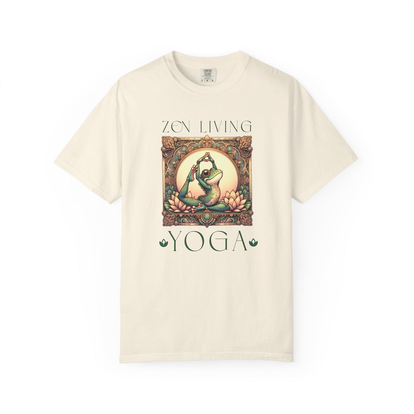Green Yoga Frog Zen Living Unisex T-Shirt, Casual Wear, Highlander Fan Gift, T-Shirt Printify Ivory S