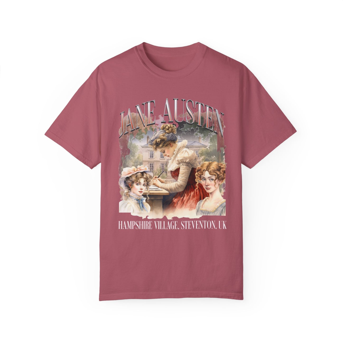 Retro Jane Austen Unisex Garment-Dyed T-shirt T-Shirt Printify Crimson S