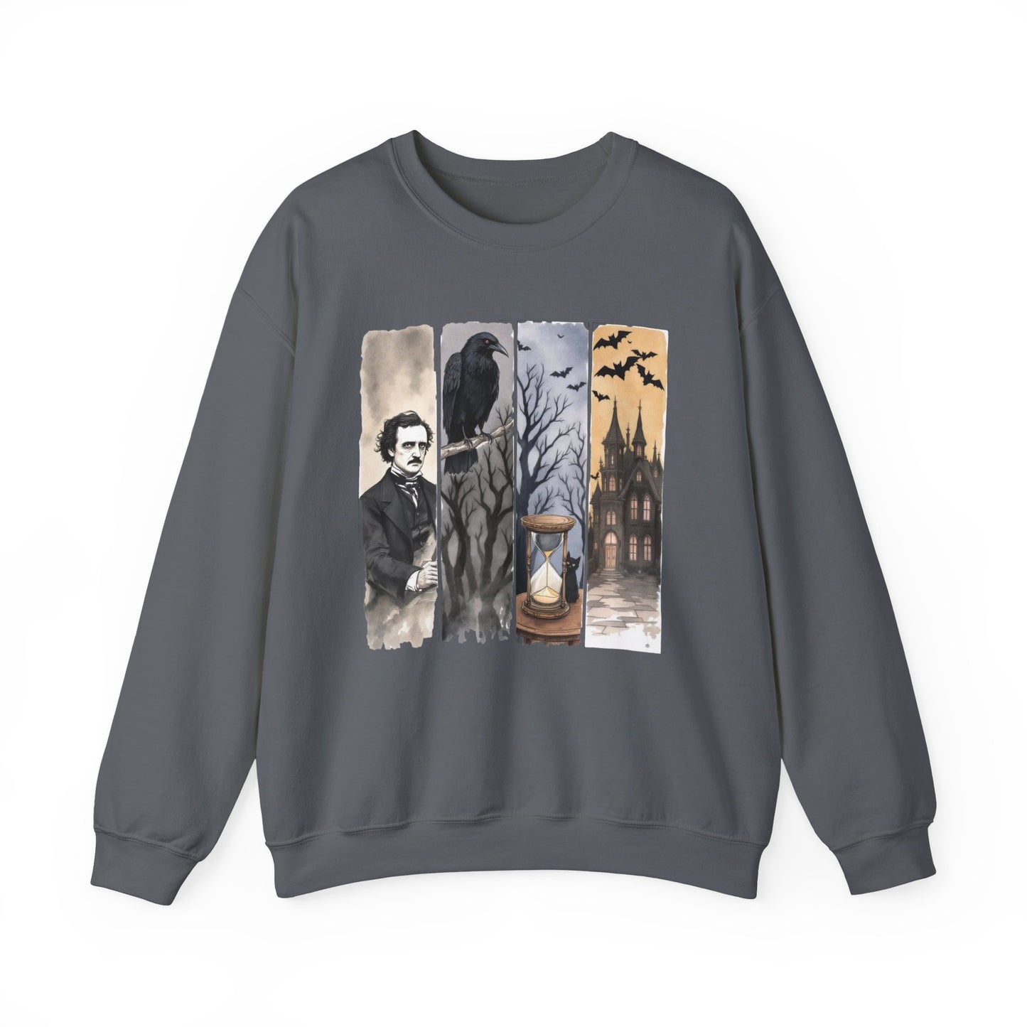 Edgar Allan Poe Sweatshirt The Raven Nevermore Gothic Horror Sweater Dark Academia Macabre Halloween Gift for Book Lovers Birthday Christmas Sweatshirt Printify Charcoal S