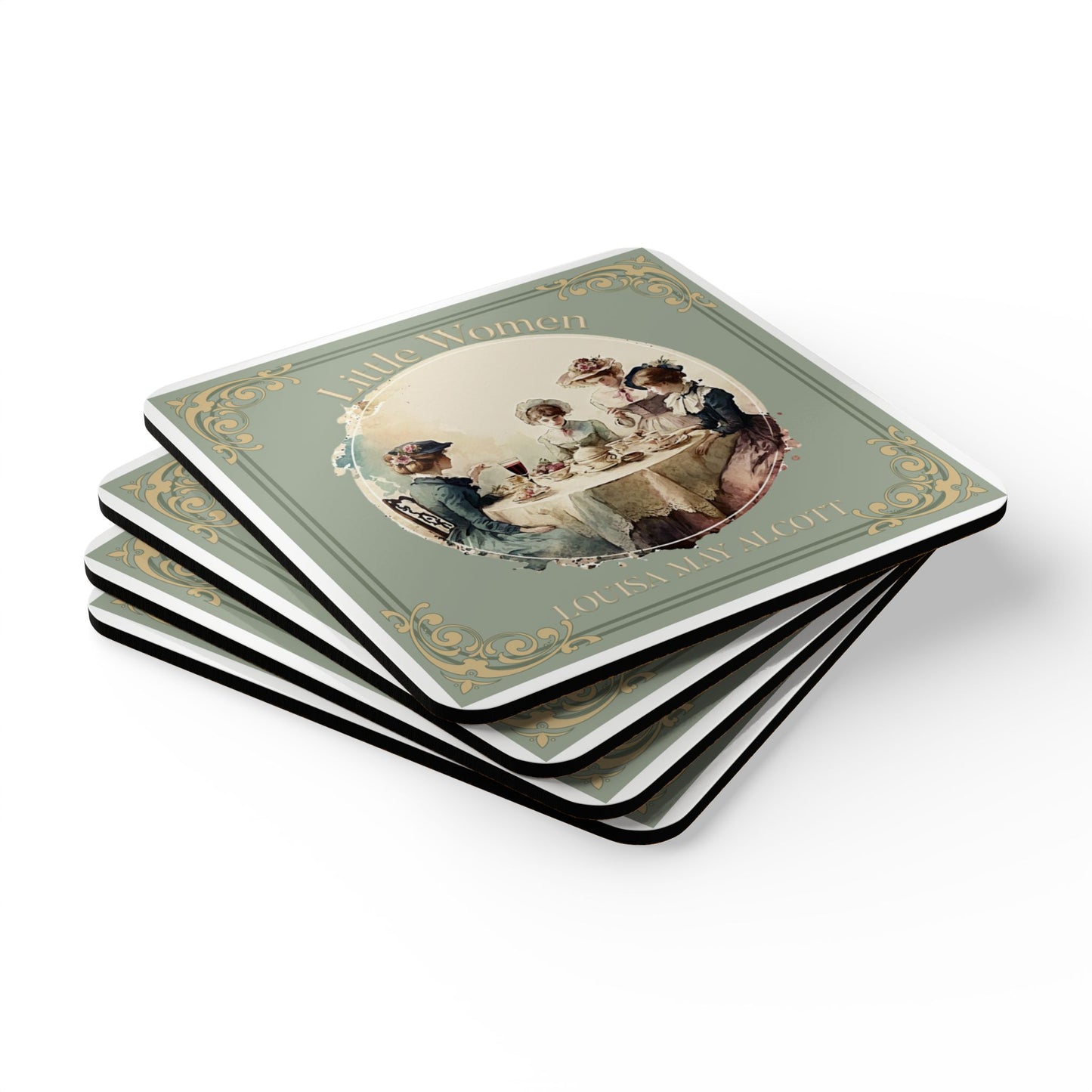 Little Women Coffee Mug Coasters, Louisa May Alcott Historical Romance Home Decor Bookish Bookclub Literary Set of 4 Fan Art Gifts Home Decor Printify