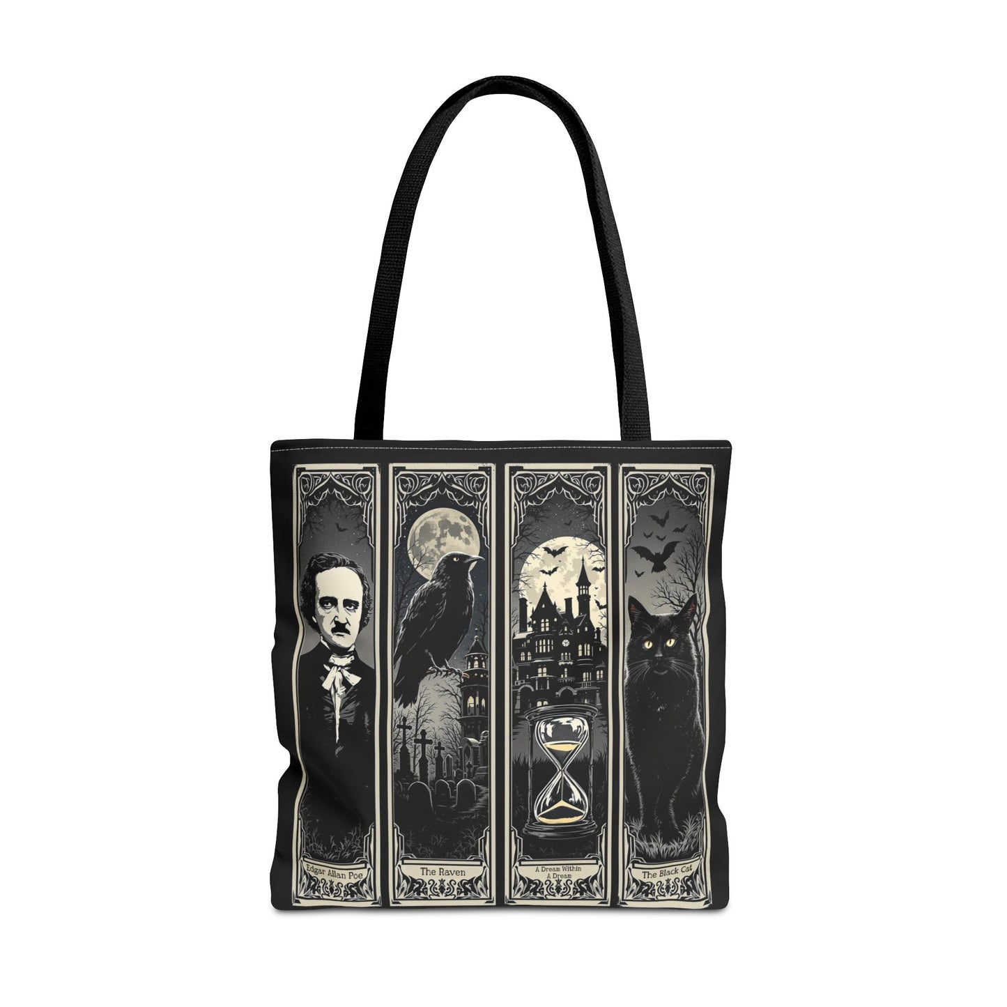 Edgar Allan Poe Tote Bag Gothic Literary Gift for Book Lover Dark Academia Macabre Accessory Halloween Tote Fall School Bag for Poetember Bags Printify 18" × 18'' Black