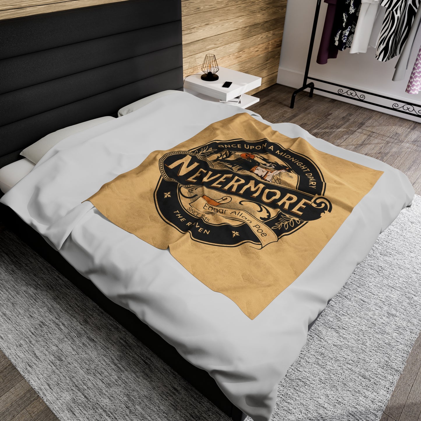 Edgar Allan Poe, Nevermore The Raven Throw Blanket, Book Lover Reading Soft Blanket, Gothic Dark Academia, Horror Movie Watching Plush Throw All Over Prints Printify