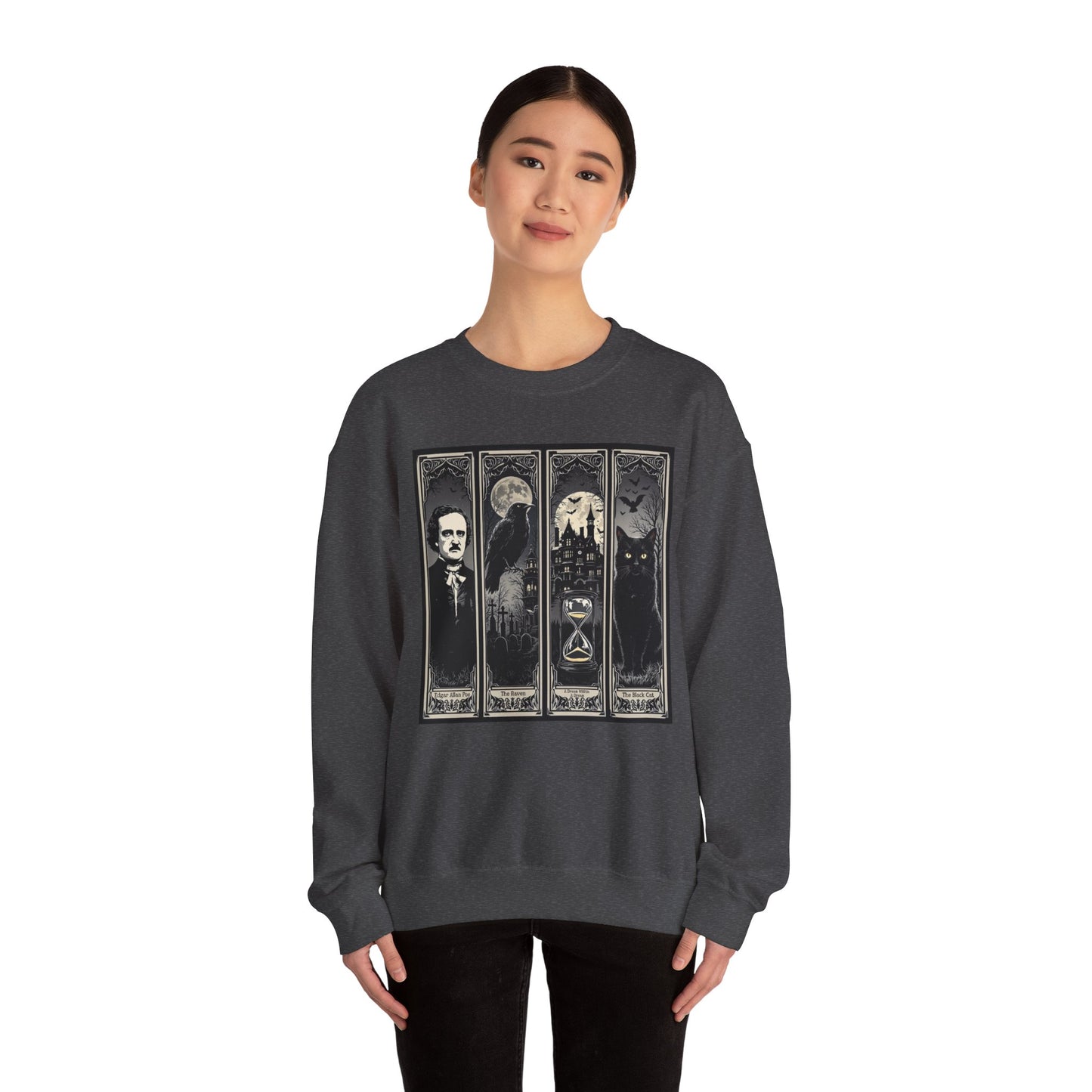 Edgar Allan Poe Sweatshirt The Raven Nevermore Gothic Horror Sweater Dark Academia Macabre Halloween Gift for Book Lovers Birthday Christmas Sweatshirt Printify