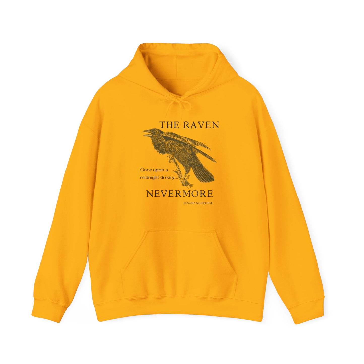 Halloween Vintage The Raven Hoodie, Spooky Season Sweater, Trick or Treating Shirt, Halloween Party Top, Edgar Allen Poe, Nevermore, Gothic Hoodie Printify Gold S