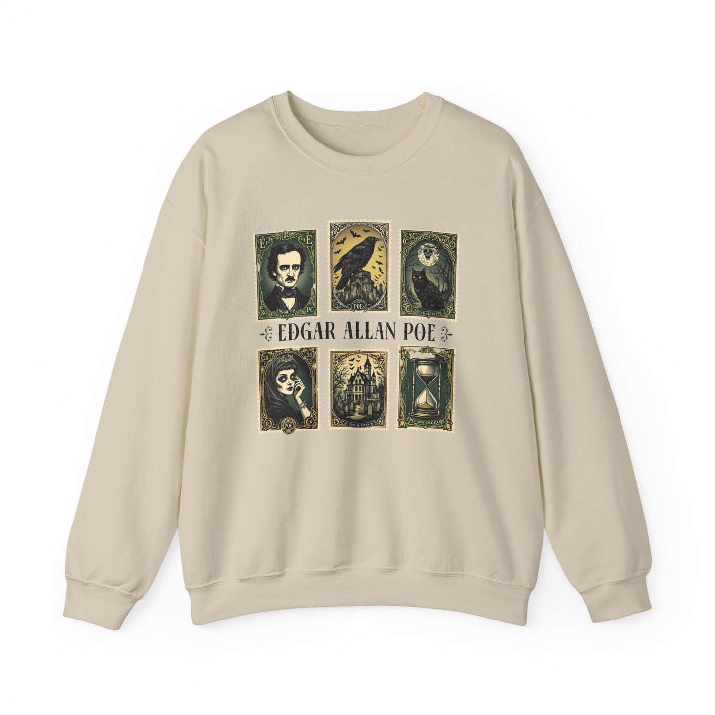 Edgar Allan Poe Sweatshirt The Raven Nevermore Gothic Horror Sweater Dark Academia Macabre Halloween Gift for Book Lovers Birthday Christmas Sweatshirt Printify Sand S