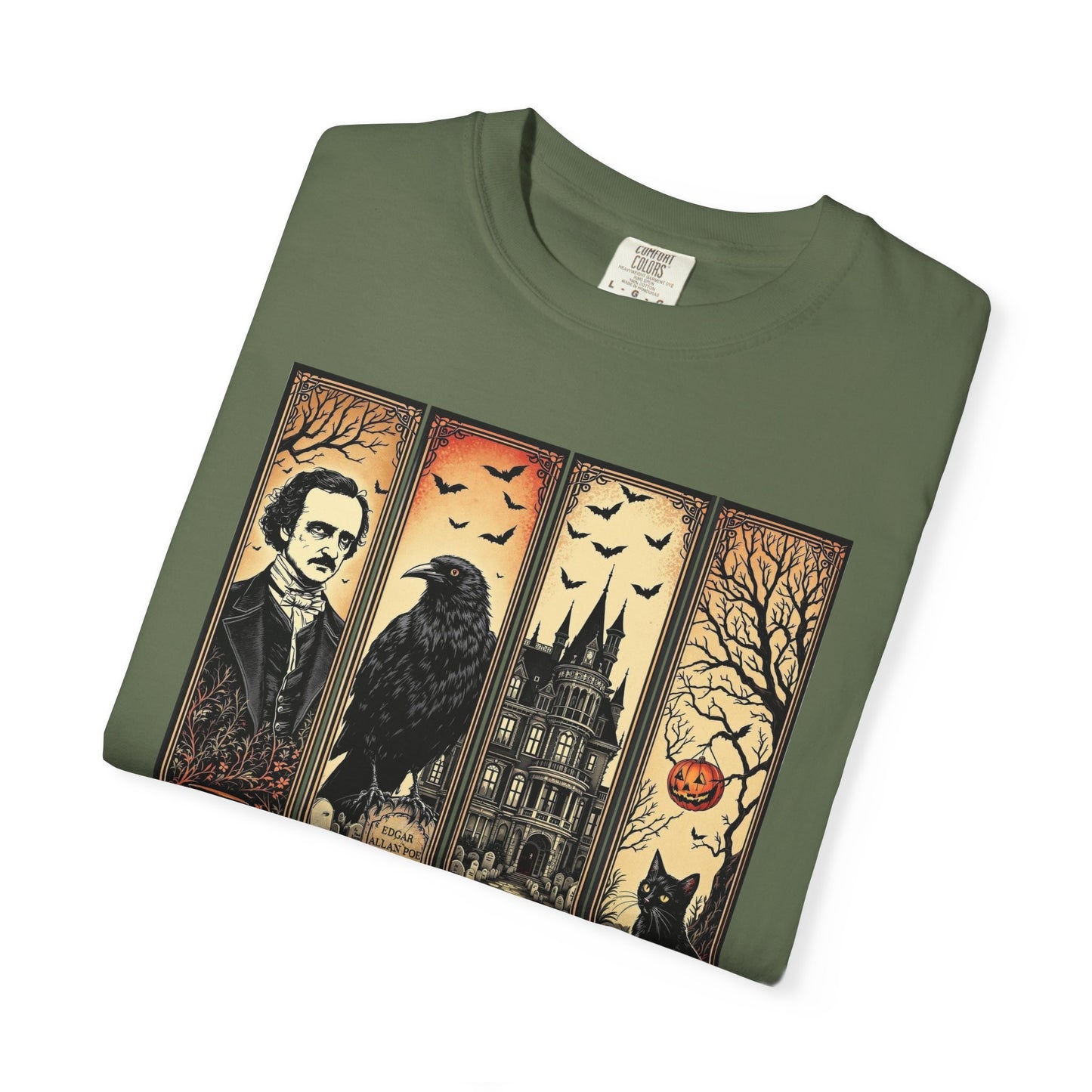 Edgar Allan Poe T-Shirt Gothic Graphic Tee The Raven Nevermore Quote Horror Literature Shirt Dark Academia Aesthetic Halloween Party Gift