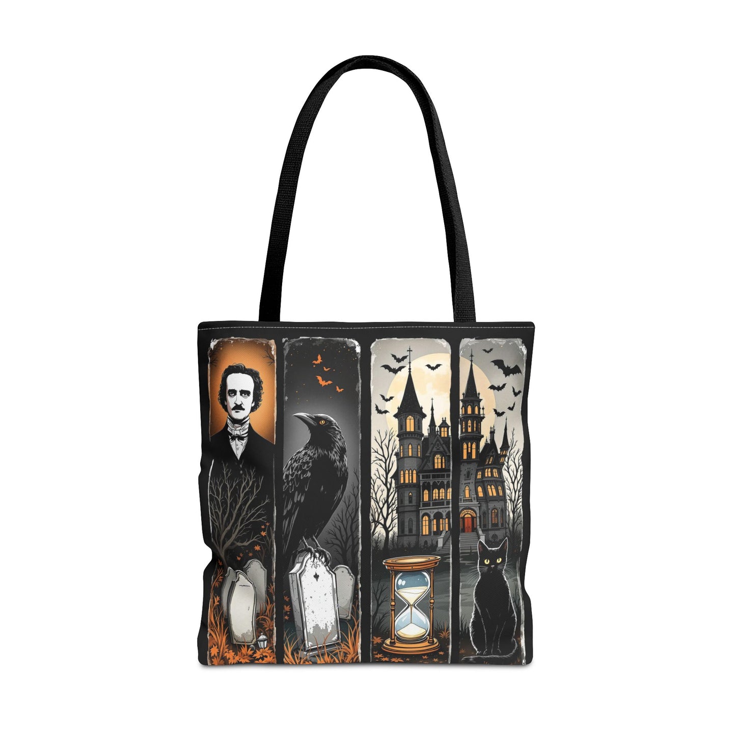 Edgar Allan Poe Tote Bag Gothic Literary Gift for Book Lover Dark Academia Macabre Accessory Halloween Tote Fall School Bag for Poetember Bags Printify 18" × 18'' Black