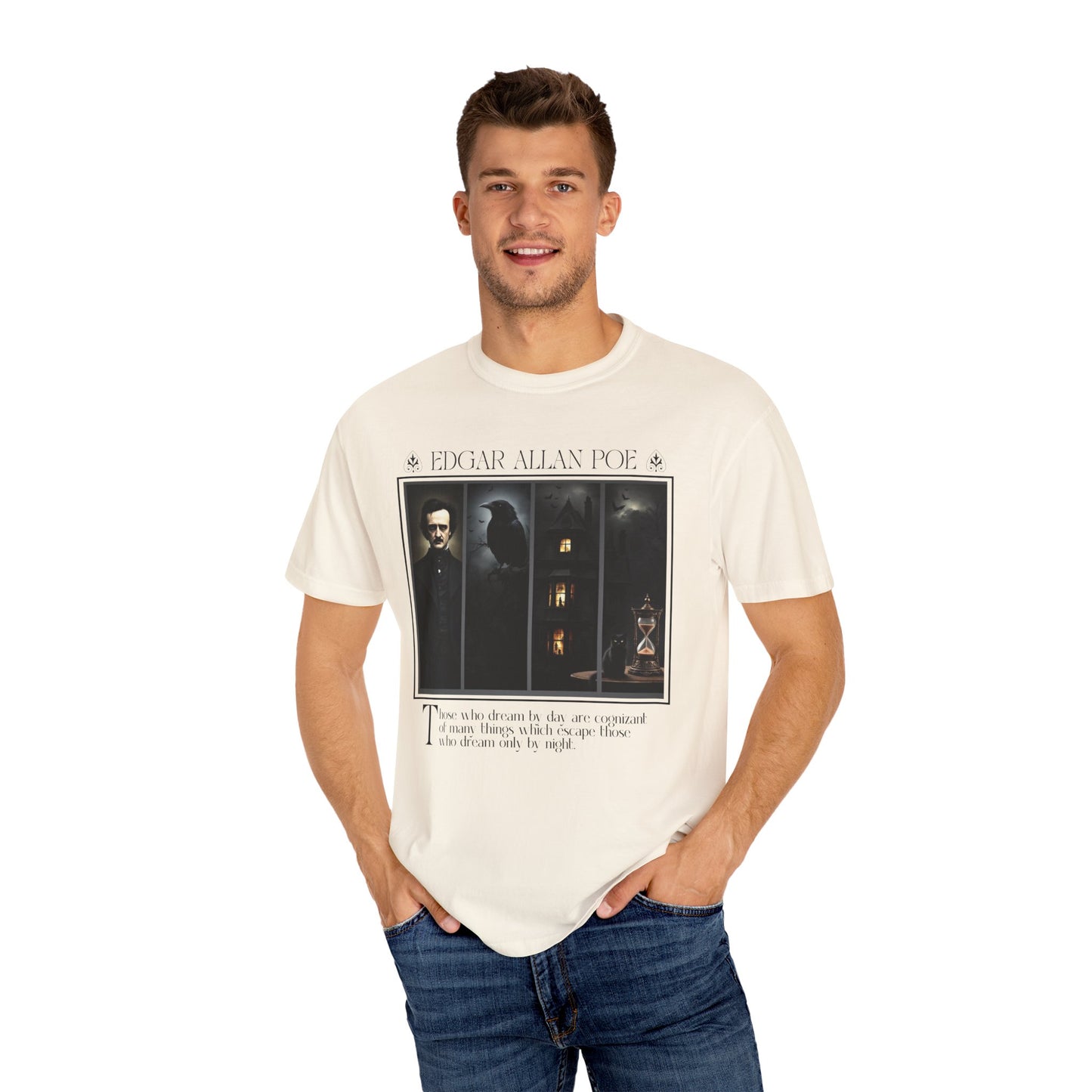 Edgar Allan Poe T-Shirt Gothic Graphic Tee The Raven Nevermore Quote Horror Literature Shirt Dark Academia Aesthetic Halloween Party Gift T-Shirt Printify