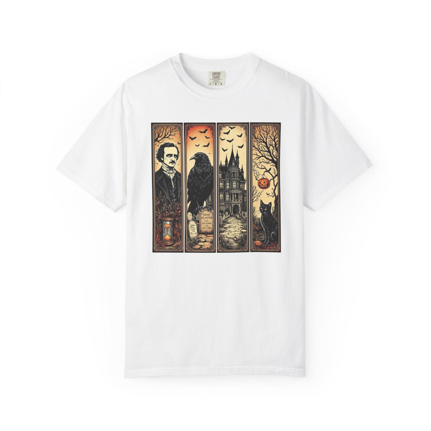Edgar Allan Poe T-Shirt Gothic Graphic Tee The Raven Nevermore Quote Horror Literature Shirt Dark Academia Aesthetic Halloween Party Gift T-Shirt Printify White S