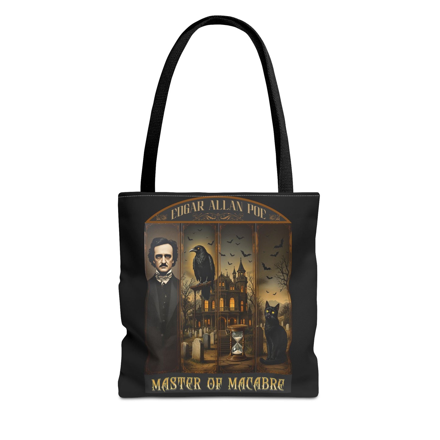 Edgar Allan Poe Tote Bag Gothic Literary Gift for Book Lover Dark Academia Macabre Accessory Halloween Tote Fall School Bag for Poetember Bags Printify 13" × 13'' Black