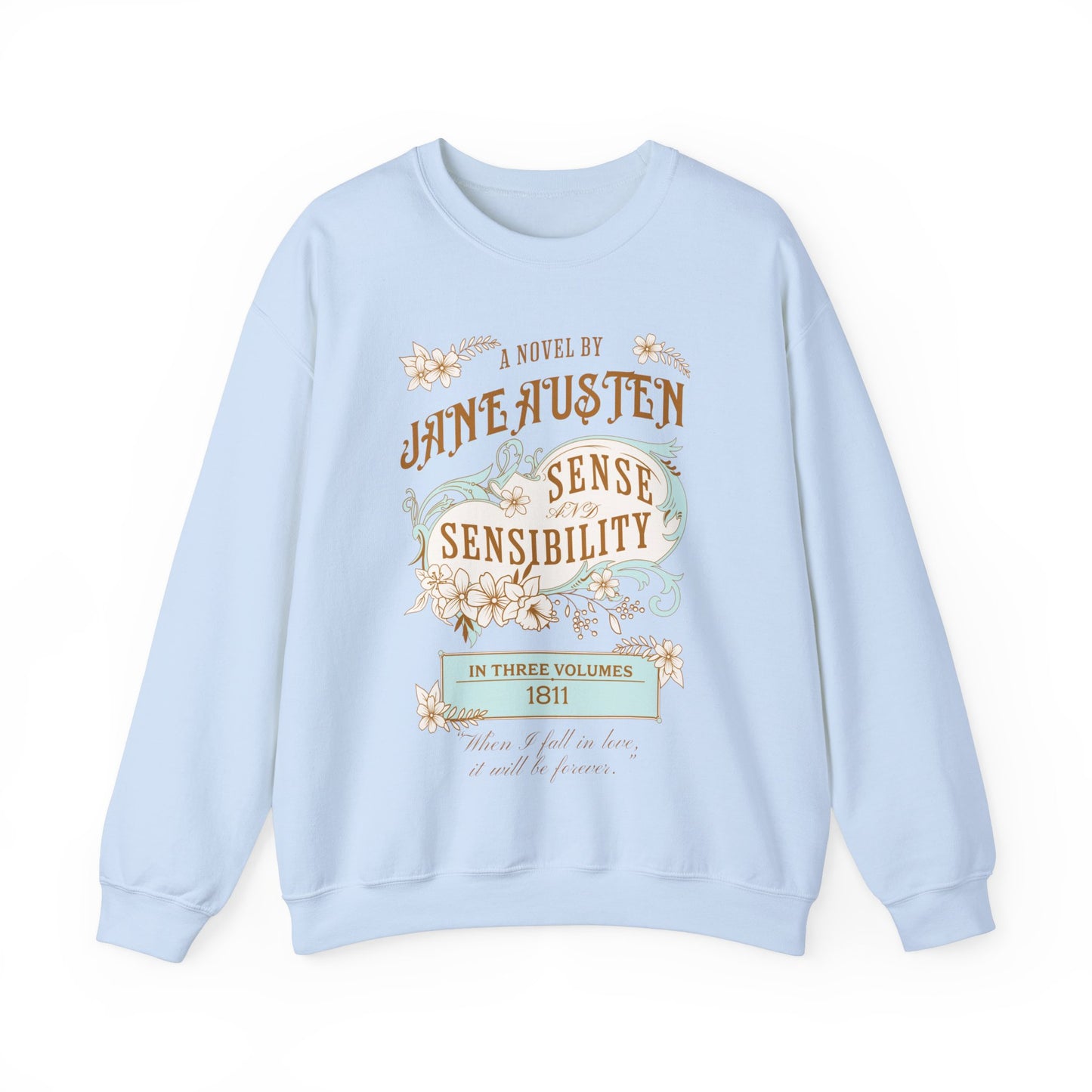 Jane Austen Sweatshirt, Sense & Sensibility Historical Romance Sweater, Bookish Literary Jane Austen Fan Art Gift, Gift for Her, Readers, Sweatshirt Printify S Light Blue