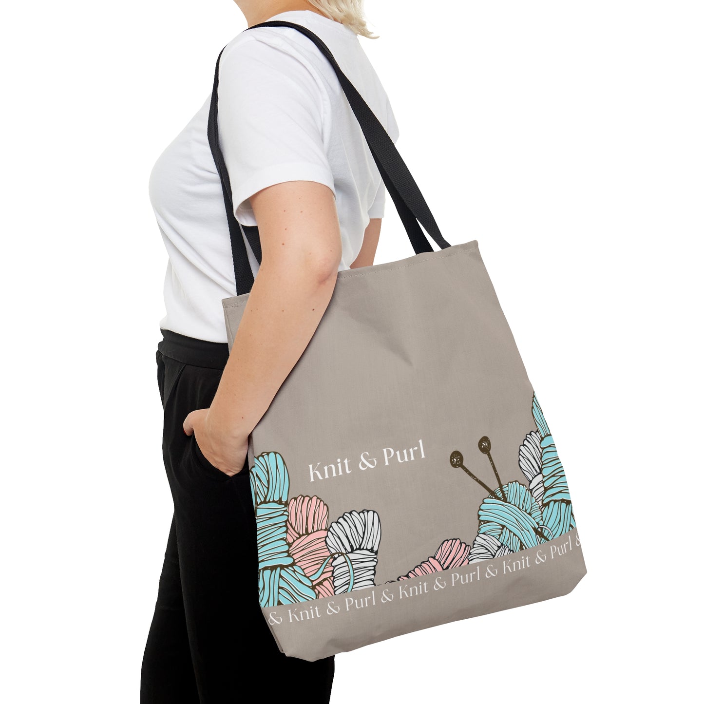 Knit & Purl Tote Bag, Crafter Bag, Yarn Storage Bag, Knitting Project Bag, Crochet Project Bag, Craft Project Tote Bag Bags Printify