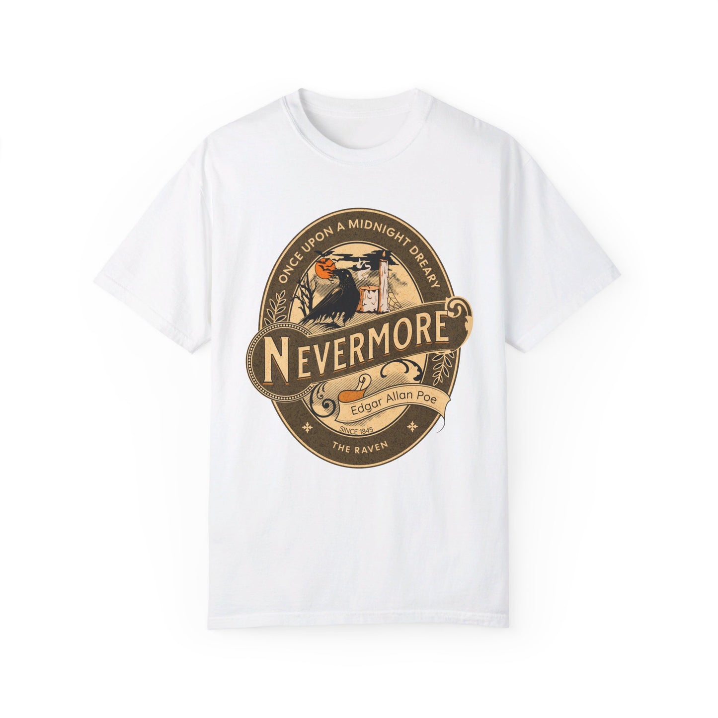 Edgar Allan Poe Shirt, Nevermore The Raven Tee, Book, Reading Lover Shirt, Halloween, Gothic, Light Academia Gifts, Comfort Colours TShirt T-Shirt Printify White S