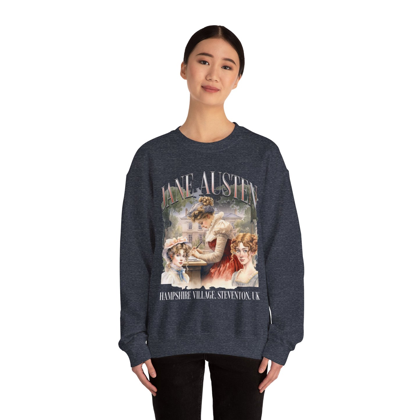 Retro Jane Austen Unisex Heavy Blend™ Crewneck Sweatshirt Sweatshirt Printify